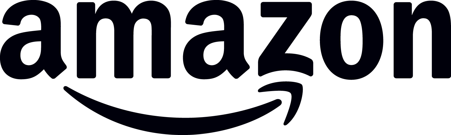 Close-up of the Amazon logo with black background.