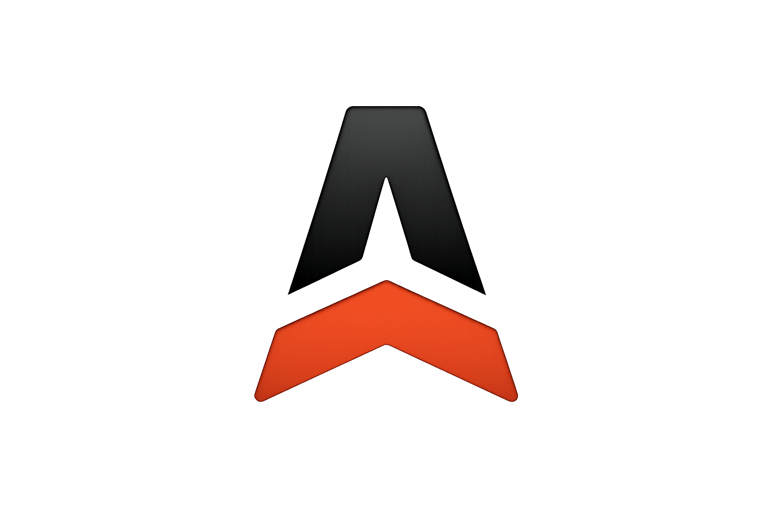 A black background with a stylized arrow pointing upwards, composed of a black upper part and a red lower part.