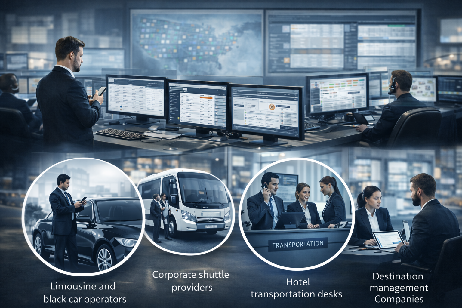 Ground transportation services supported by GroundOps including limousine operators, corporate shuttle providers, hotel transportation desks, and destination management companies.