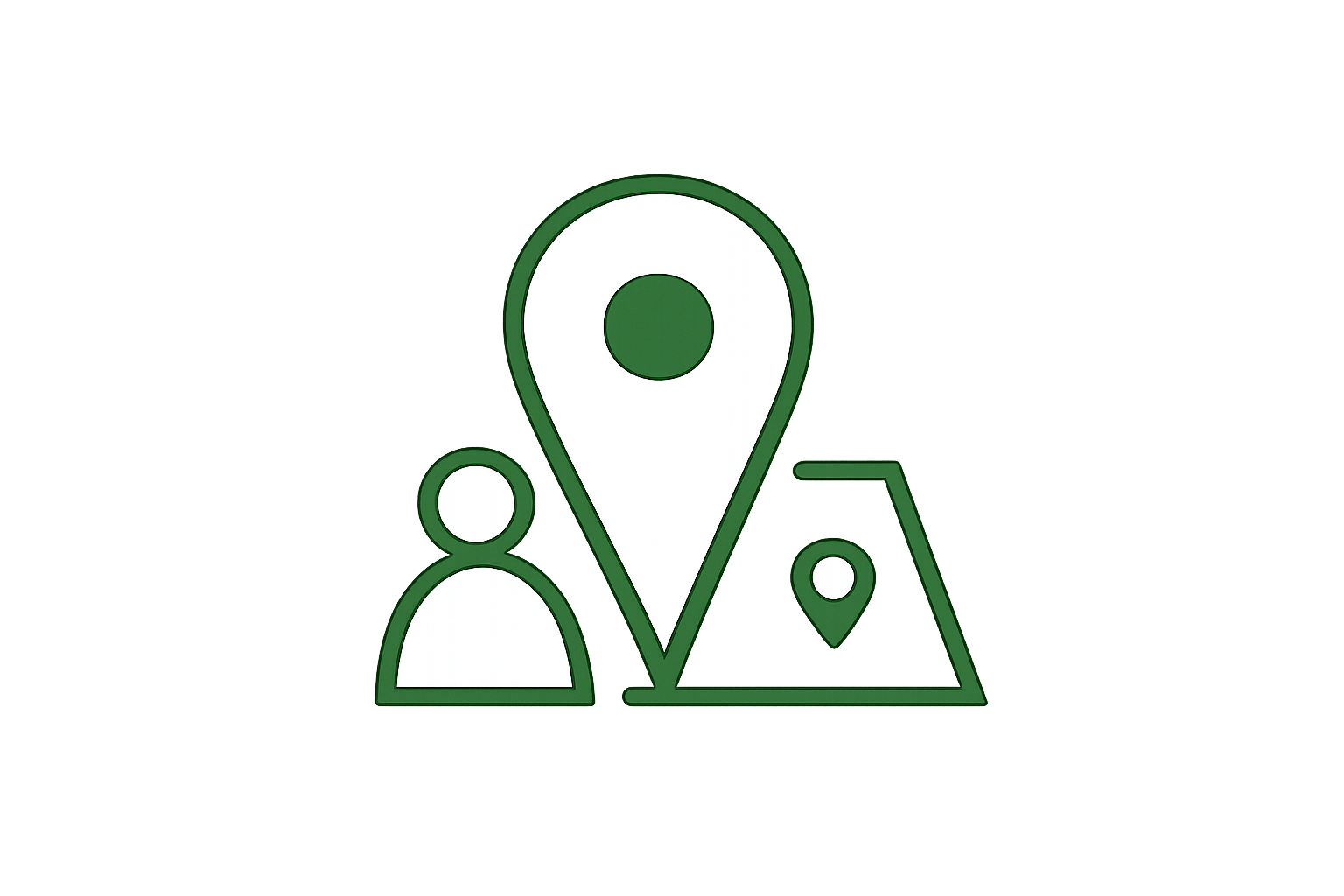 Icons representing location, user, and map with location pins