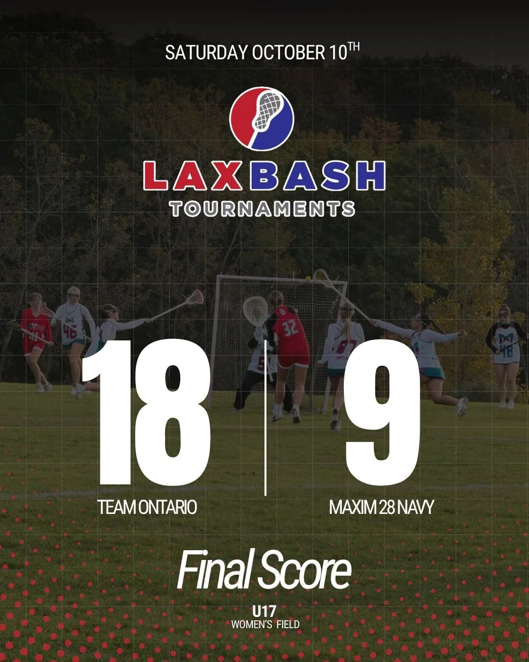 This past weekend our U17 Women&rsquo;s Field Lacrosse team headed to Lansing, Michigan to participate in the Fall Brawl Lax Bash tournaments‼️🥍

These first three wins sent them to the Fall Brawl Lax Bash tournament final against Maxim 28 Navy