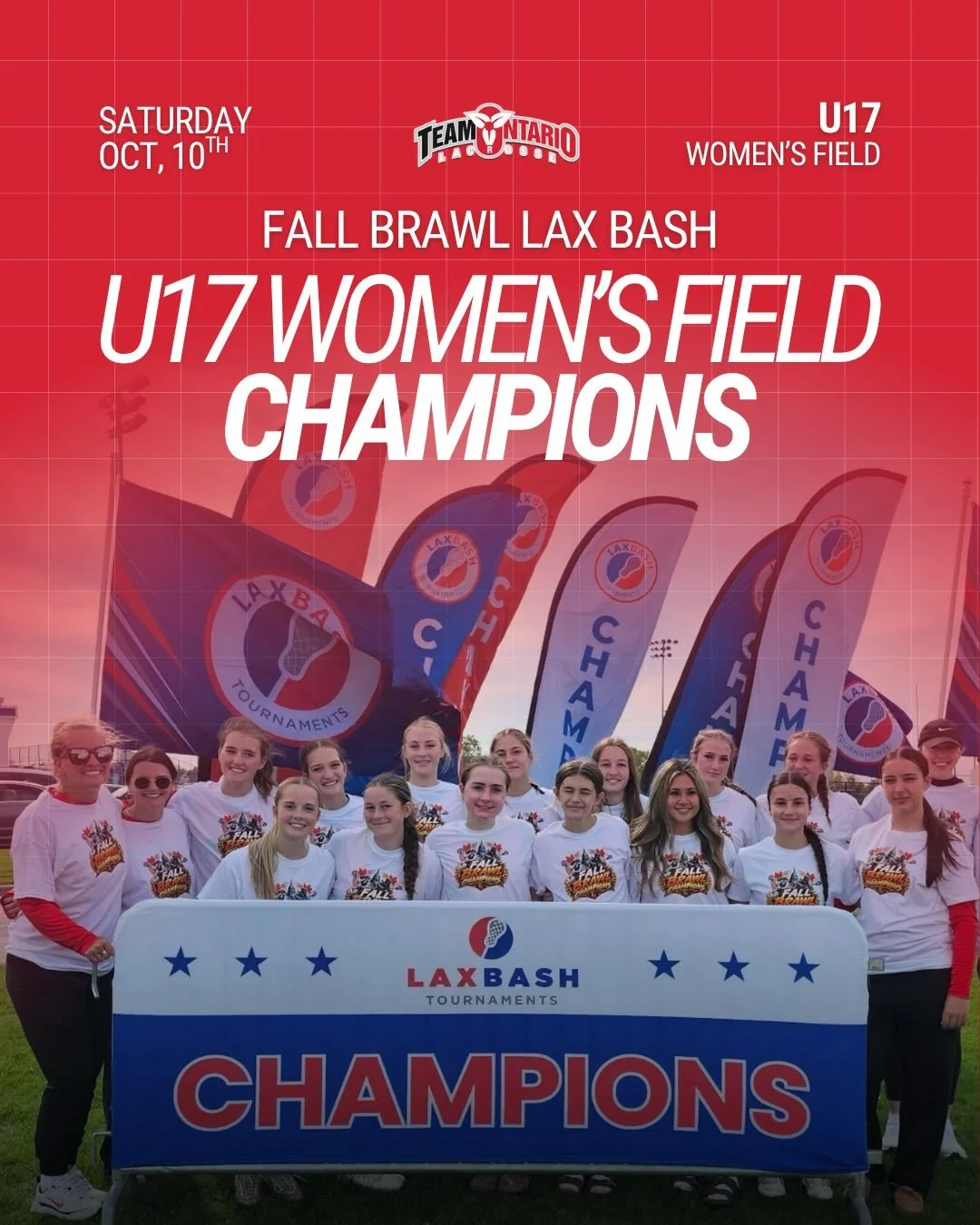 On Saturday, October 10th our U17 Women&rsquo;s Field lacrosse team became champions at the Fall Brawl Lax Bash in Lansing, Michigan‼️🥍🏆

⭐️Team Ontario dominated the final game with a final score of 22-3 over Maxim 28 Navy

Congratulations to our 