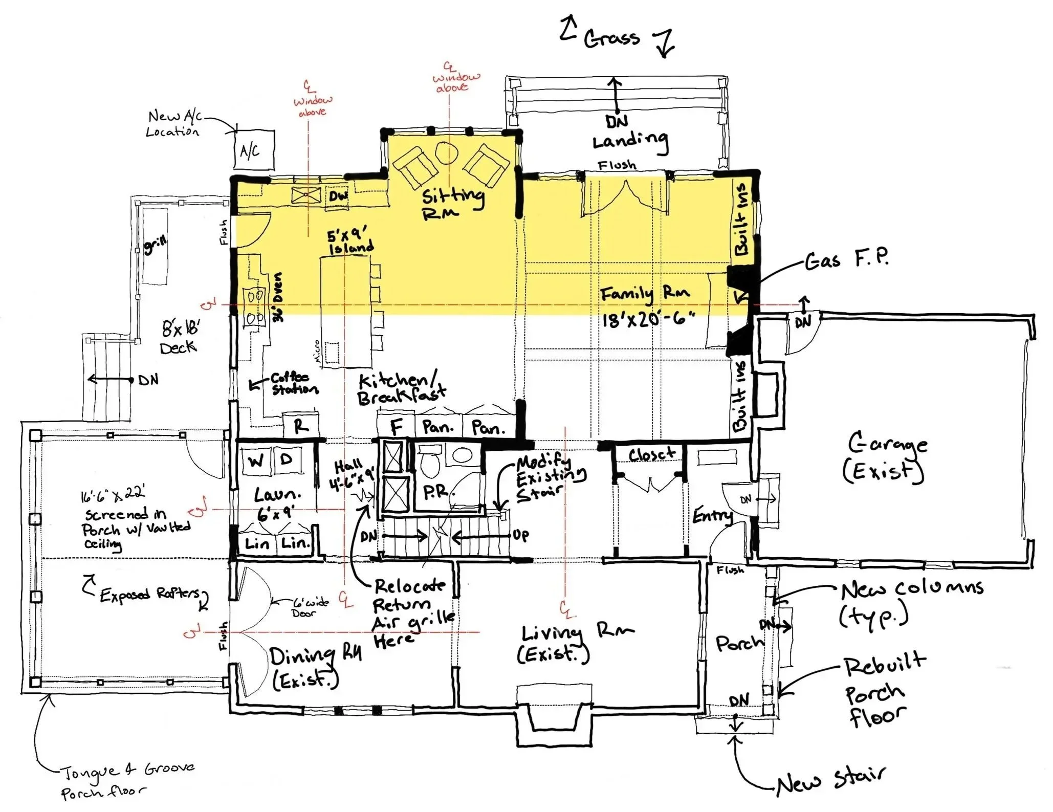 Schematic sketch of an Addition & Renovation design to an existing residence