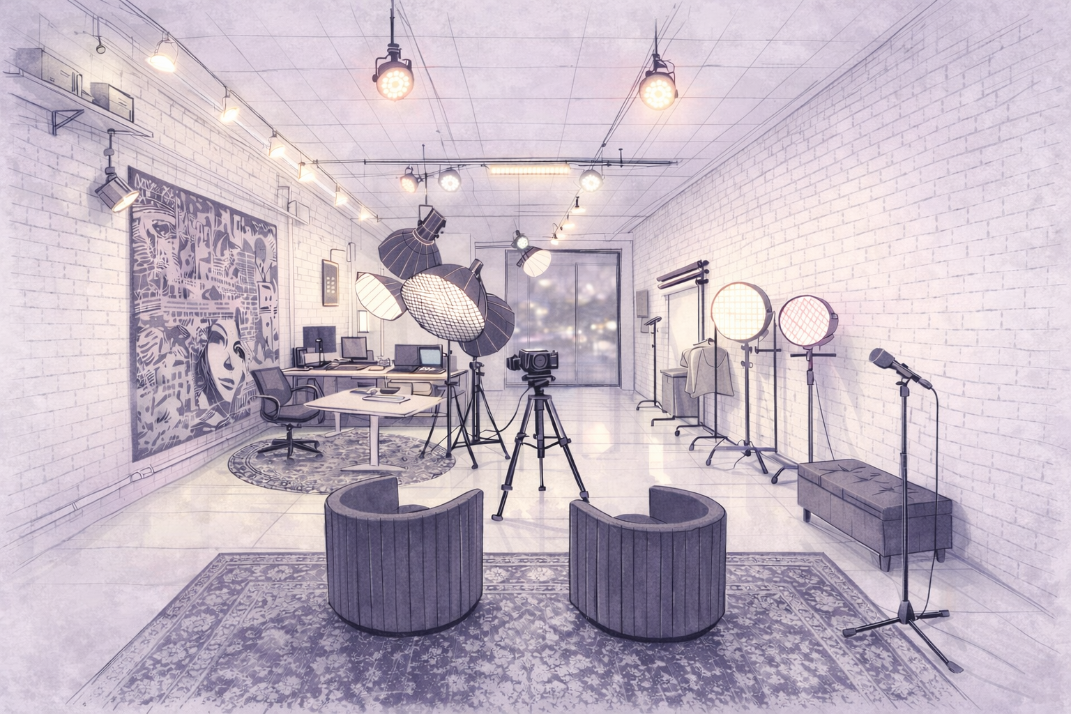 XYZ Studios Chicago podcast and photo studio in River North inside a historic 1884 building used for video production and content creation.