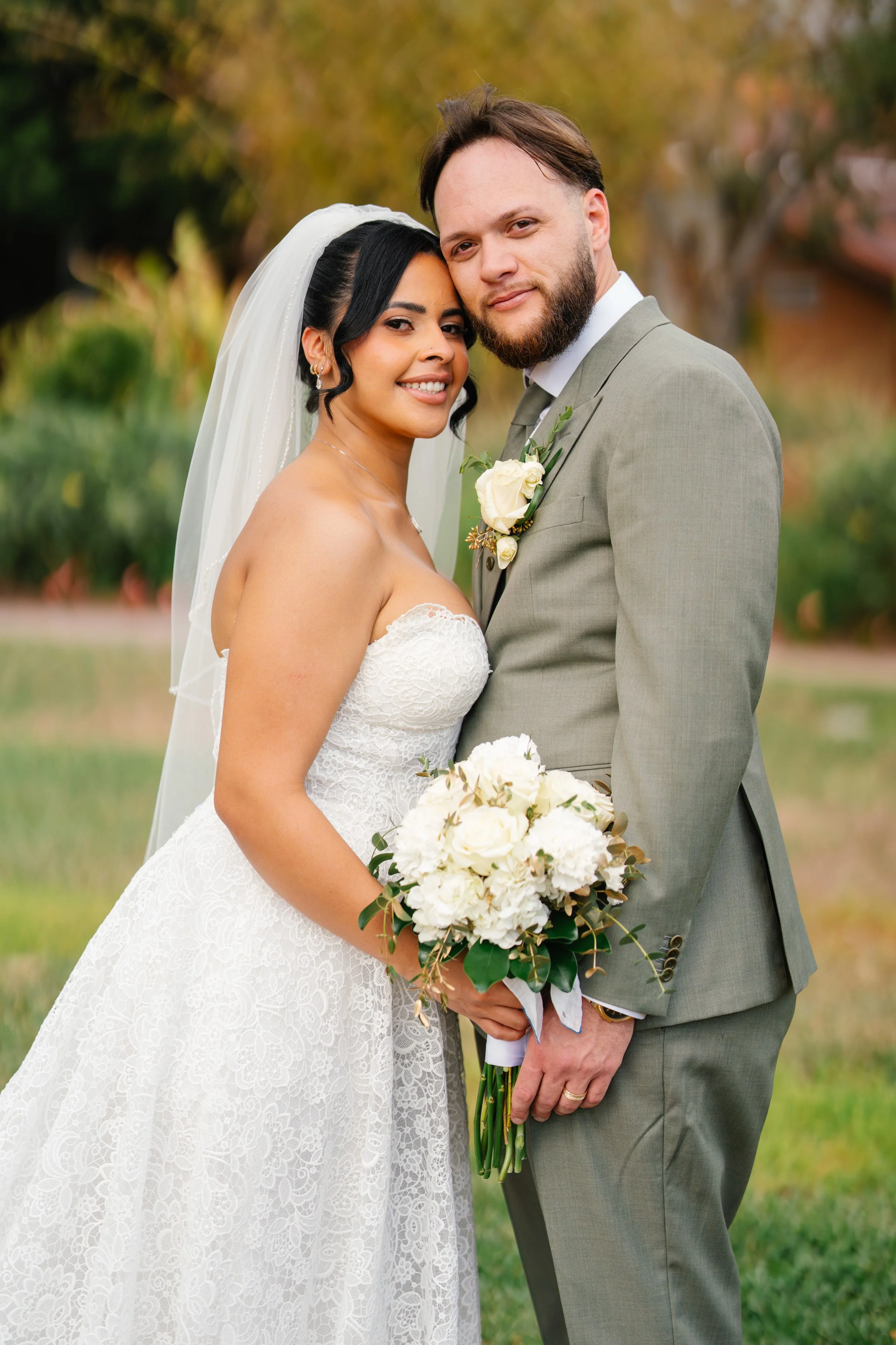 Bride and groom portrait at South Florida wedding during golden hour with romantic outdoor lighting
