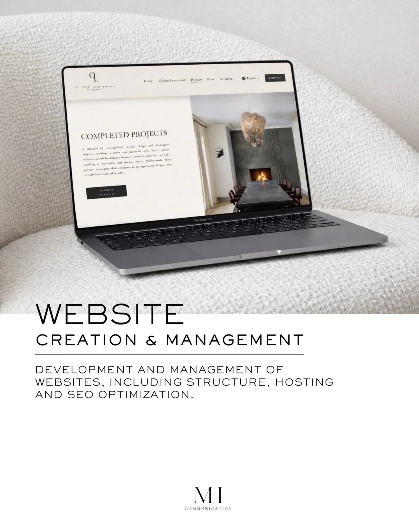 We design and develop websites through a complete digital approach.
From SEO to domain setup, we handle the full creation of each website, including its visual direction and overall structure, and manage its evolution over time through updates and ad