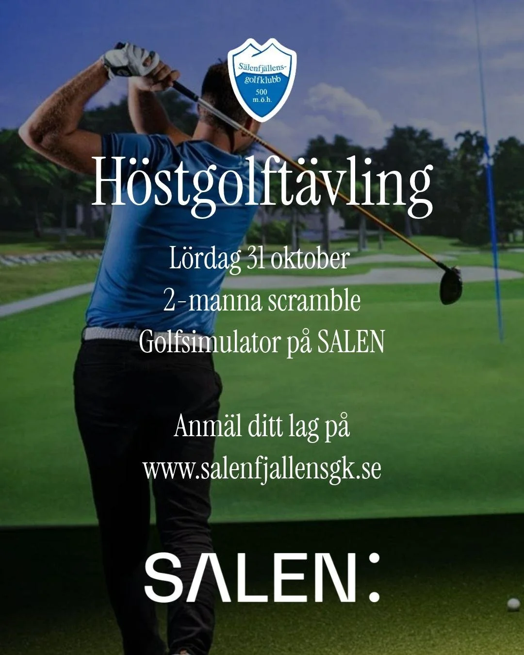 H&Ouml;STLOVSGOLF I S&Auml;LEN!

Golfs&auml;songen forts&auml;tter inomhus! Under h&ouml;stlovet bjuder vi in till en rolig 2-manna Scramble p&aring; Trackman, d&auml;r vi spelar 9 h&aring;l och t&auml;vlar under samma f&ouml;ruts&auml;ttningar.
🏌️ 