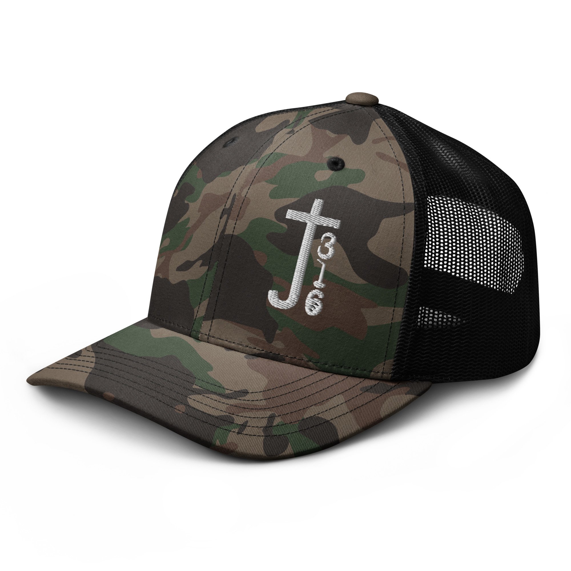John 3:16 Camo Trucker Hat – Christian Faith Outdoor Cap