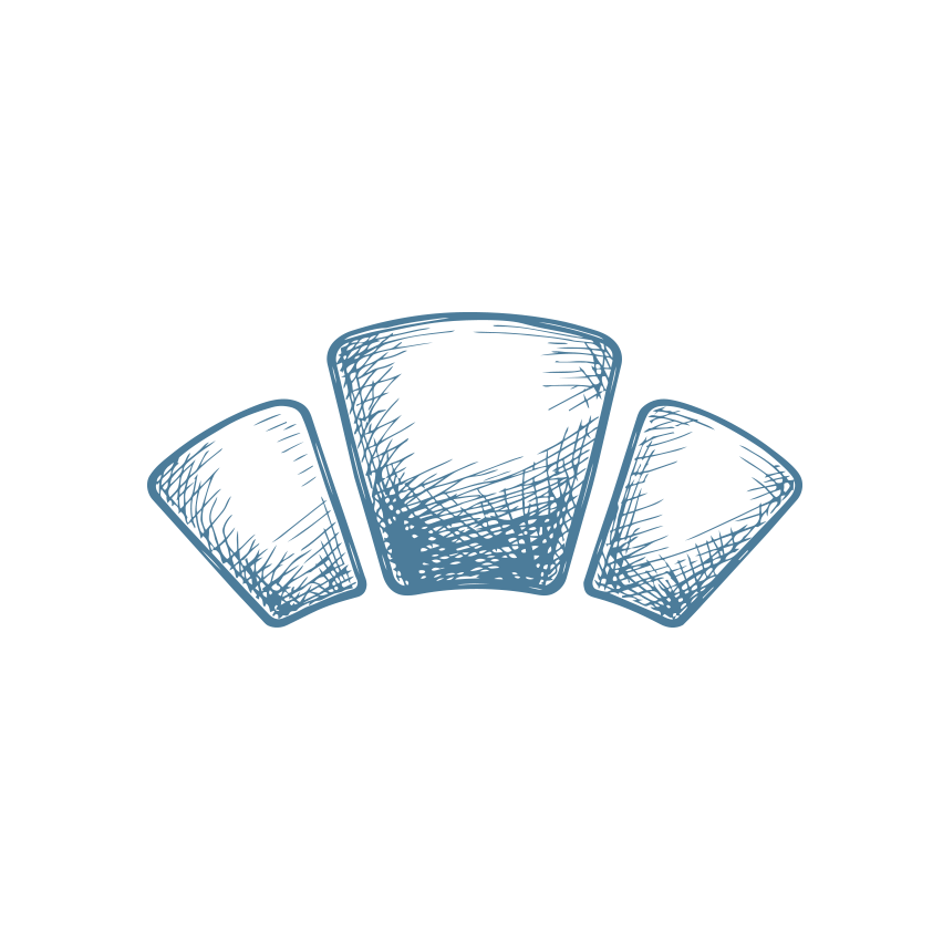 Illustration of three interconnected, three-dimensional cubes, with the middle one being larger, on a black background.