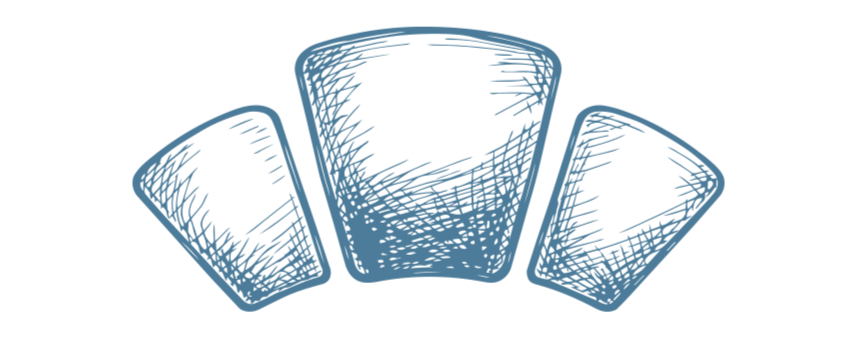 An abstract illustration of three glass tumblers with a gradient blue color, arranged in a row on a black background.