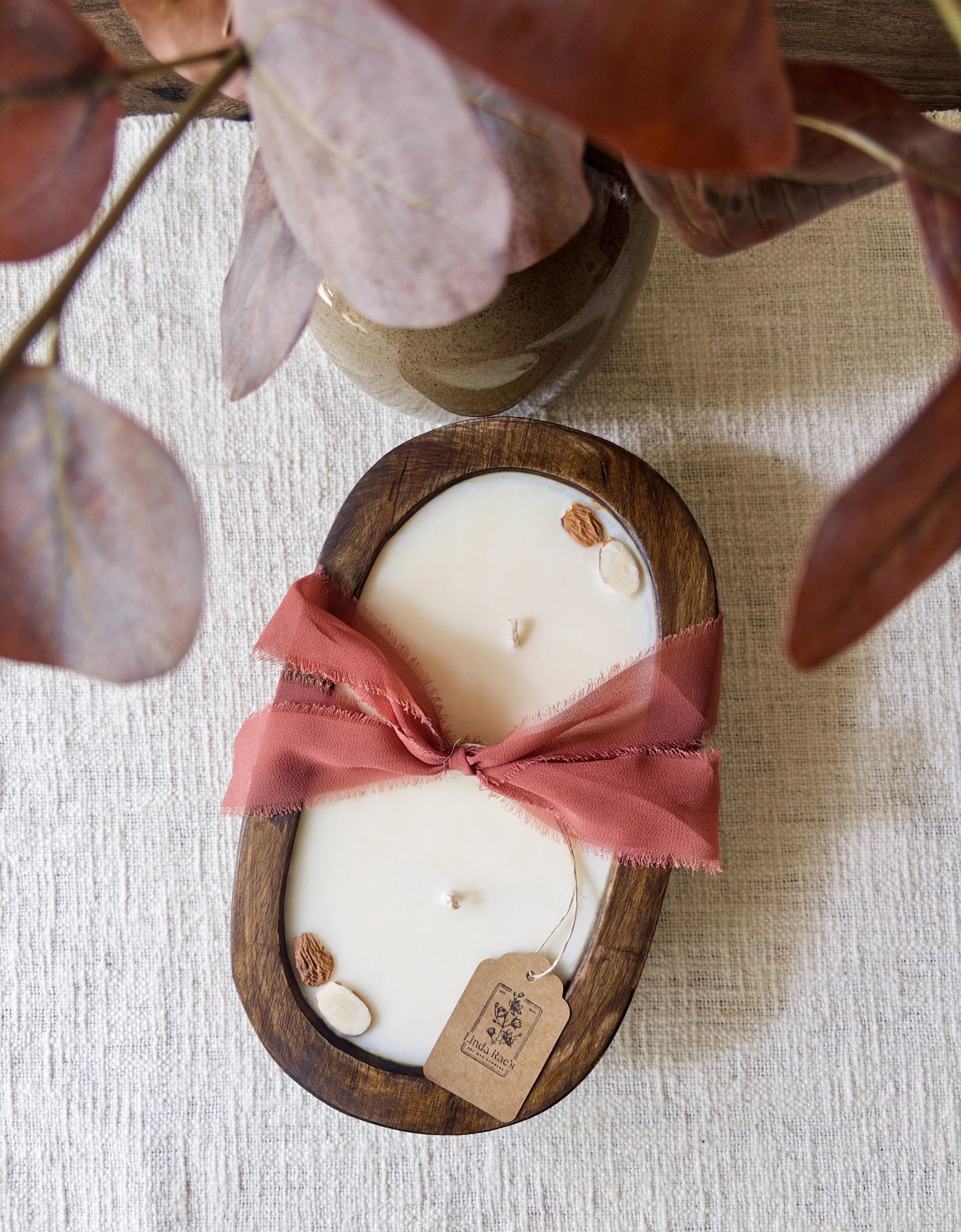 Wood Dough Bowl Candle