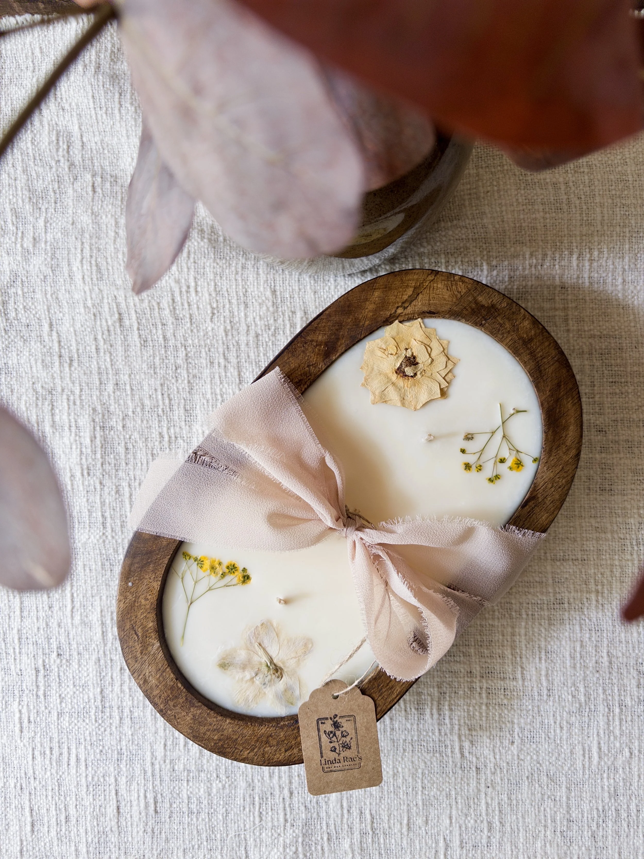 Wood Dough Bowl Candle