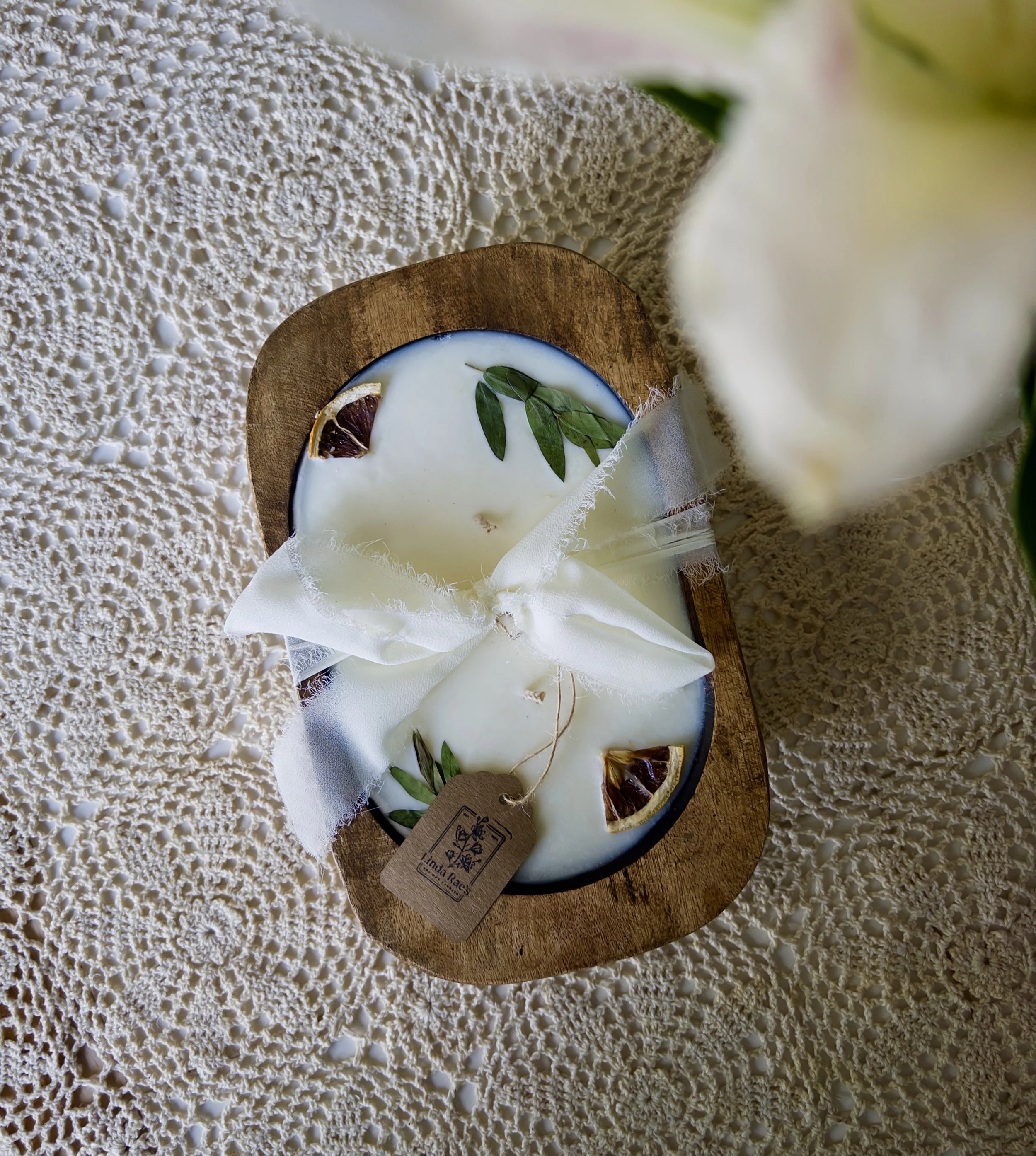 Wood Dough Bowl Candle