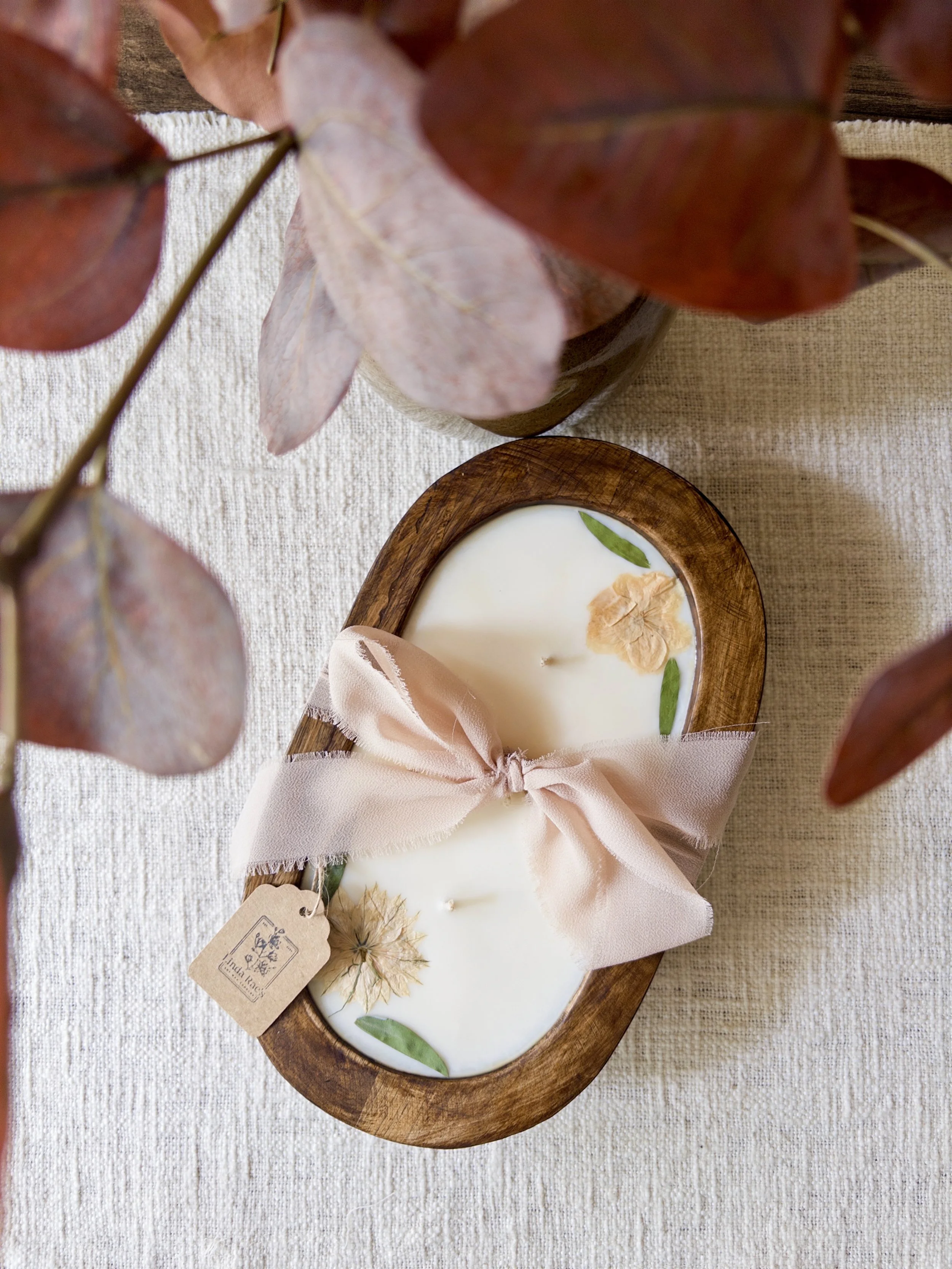 Wood Dough Bowl Candle