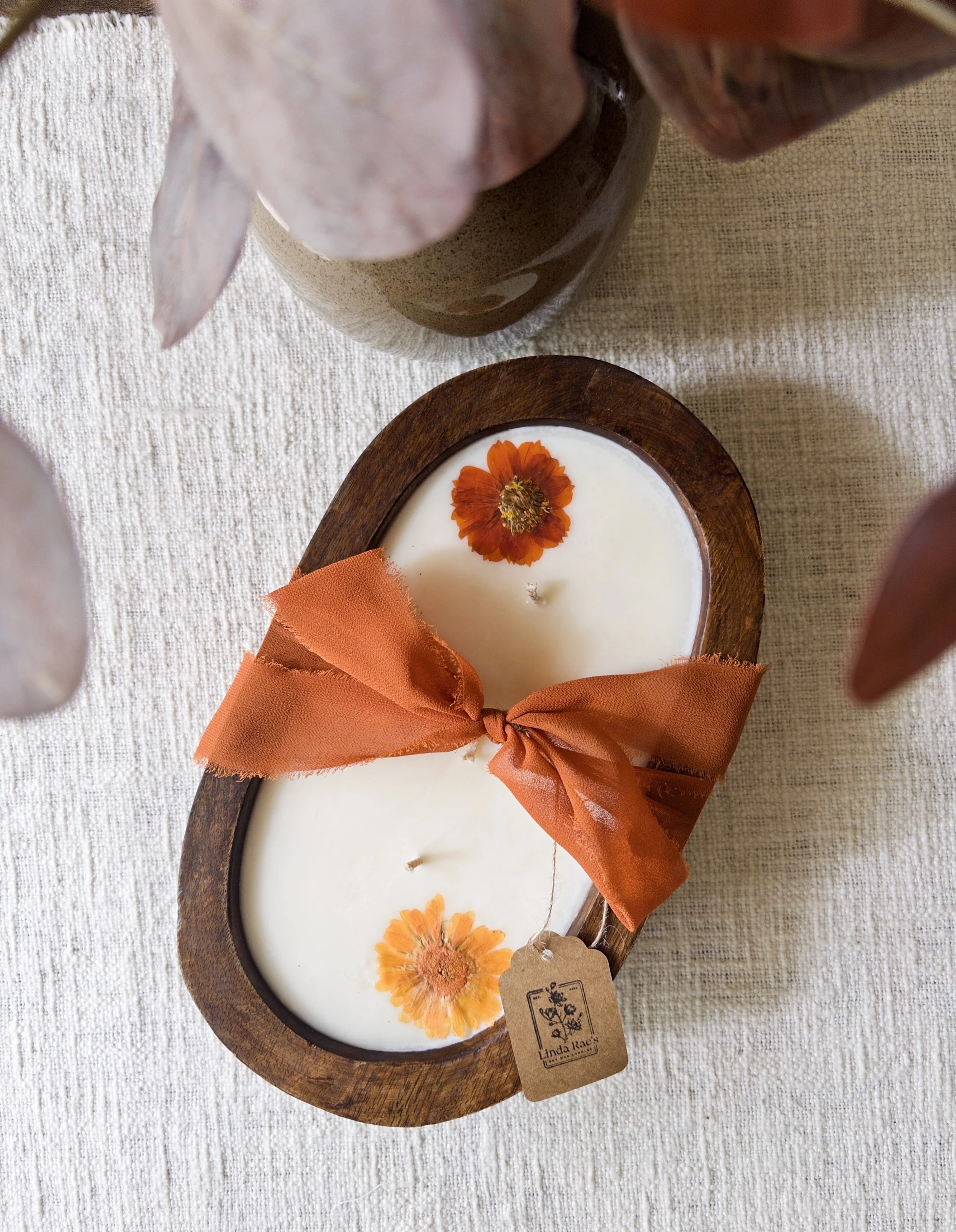 Wood Dough Bowl Candle