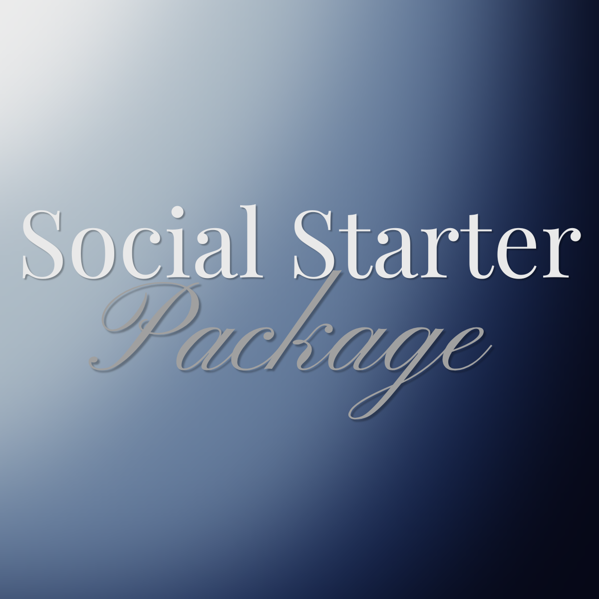 Text on a gradient background that reads 'Social Starter Package' in large font.