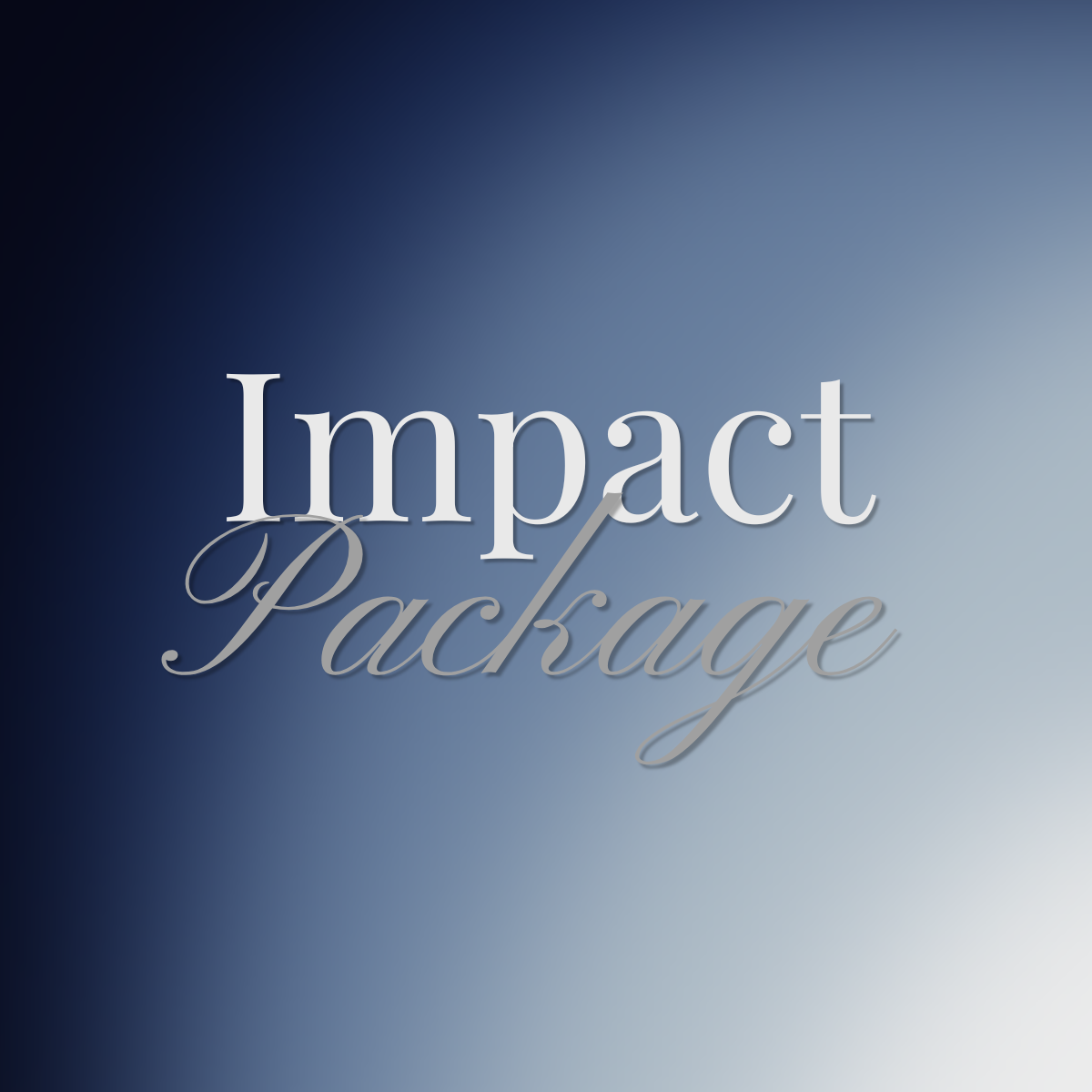 The image features a gradient background with the text 'Impact Package' in large, elegant font.