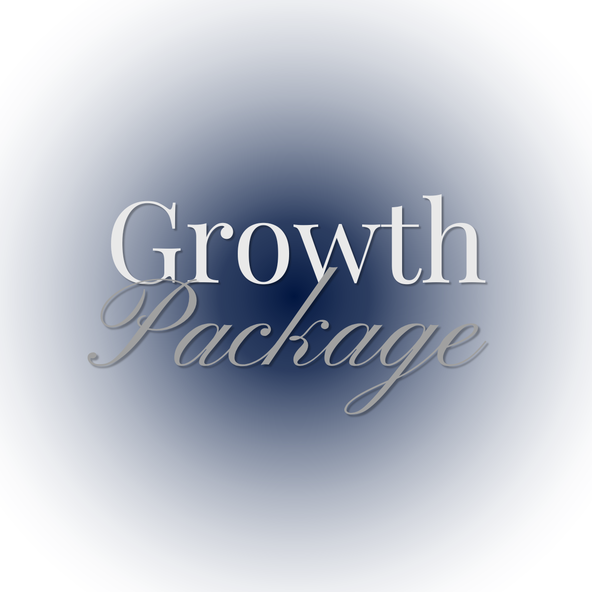 Text that reads 'Growth Package' with a gradient blue background.