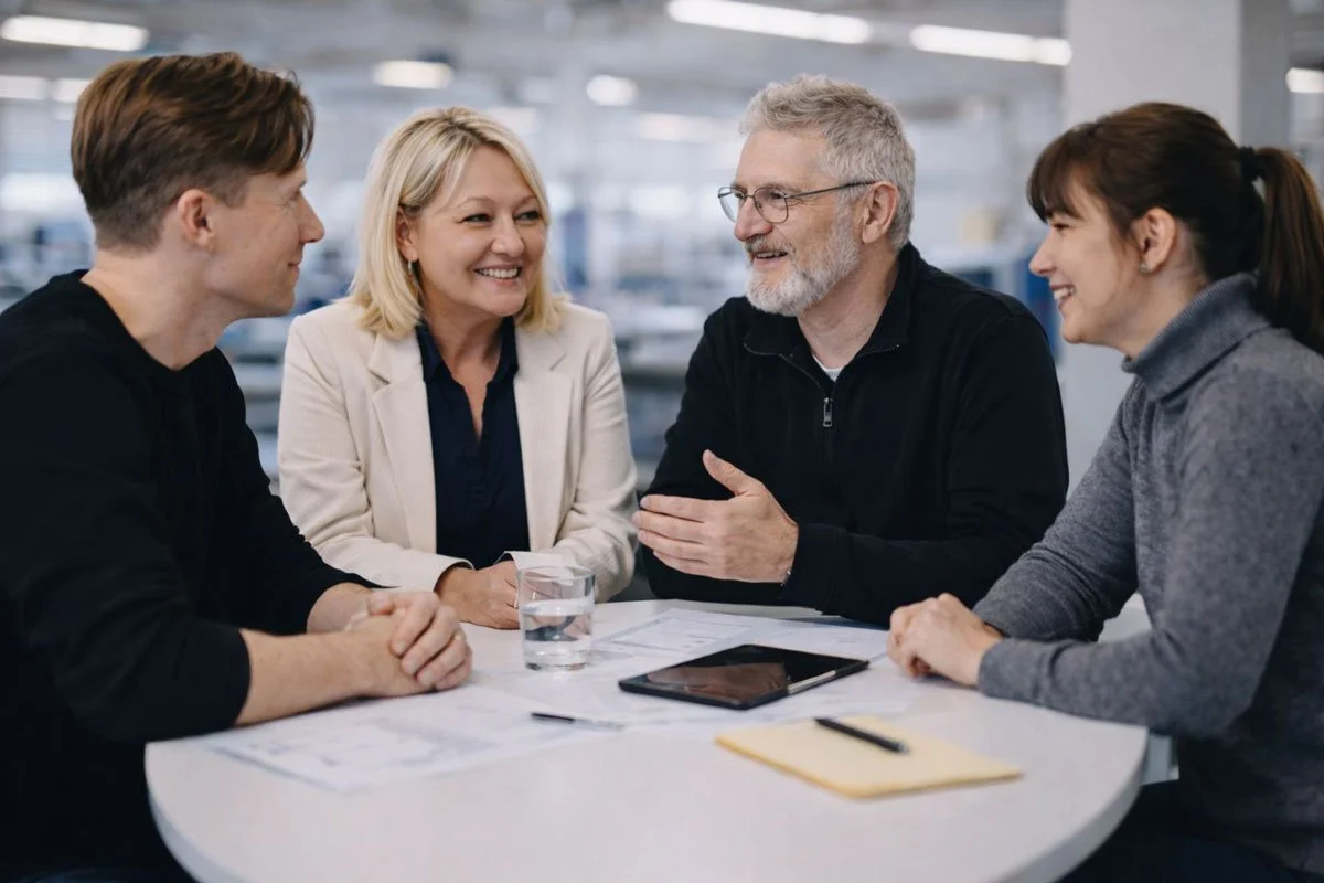 Team bespricht technische Lösung im Meeting