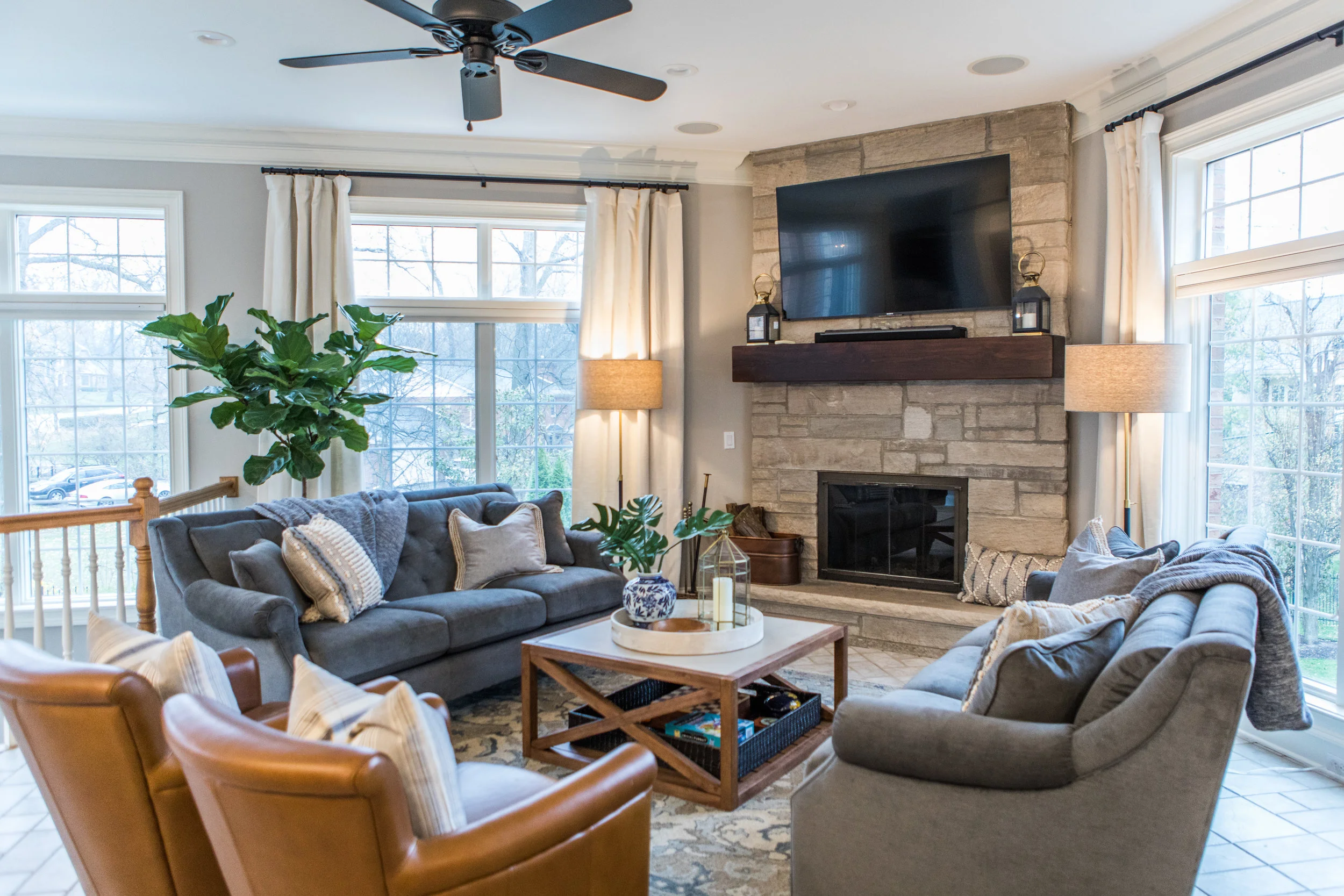 living room with large windows