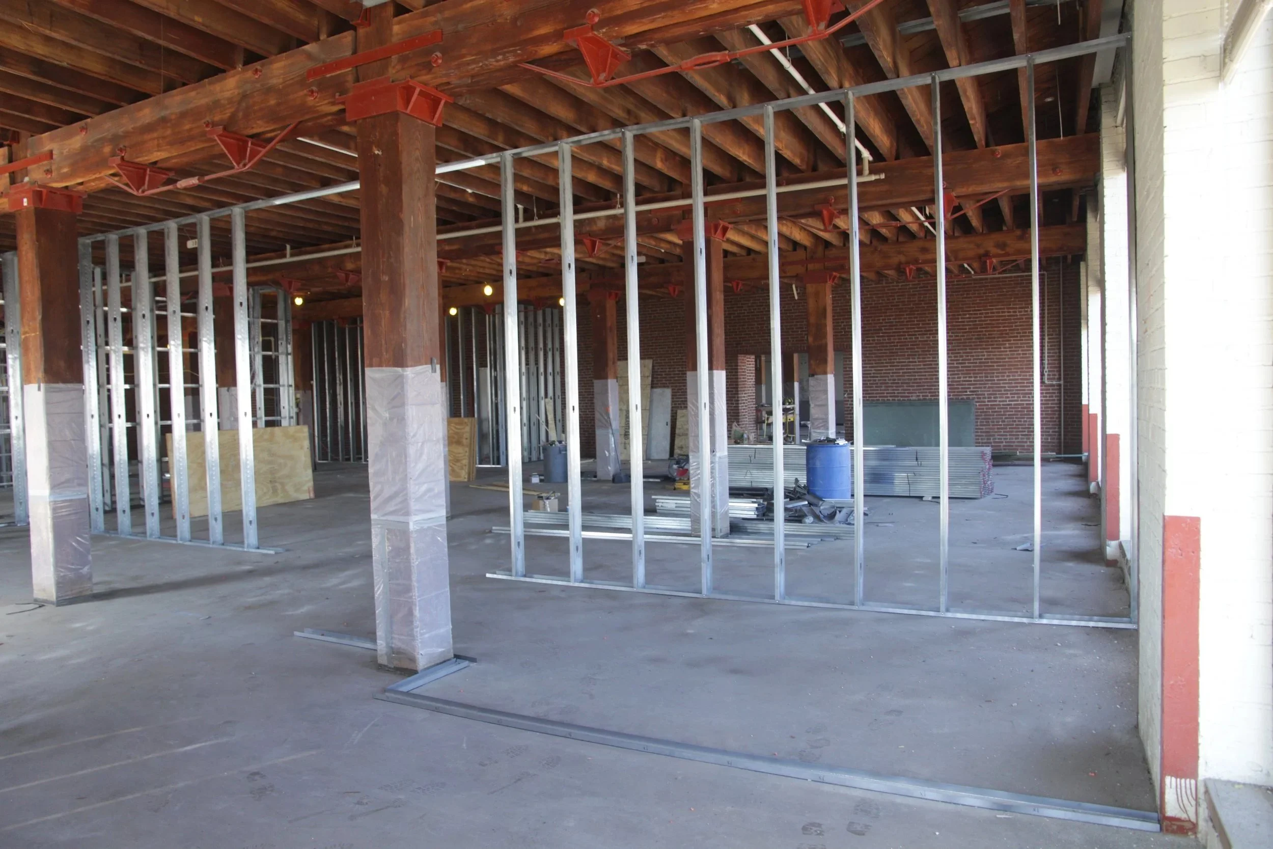 Steel stud framing in a commercial loft buildout