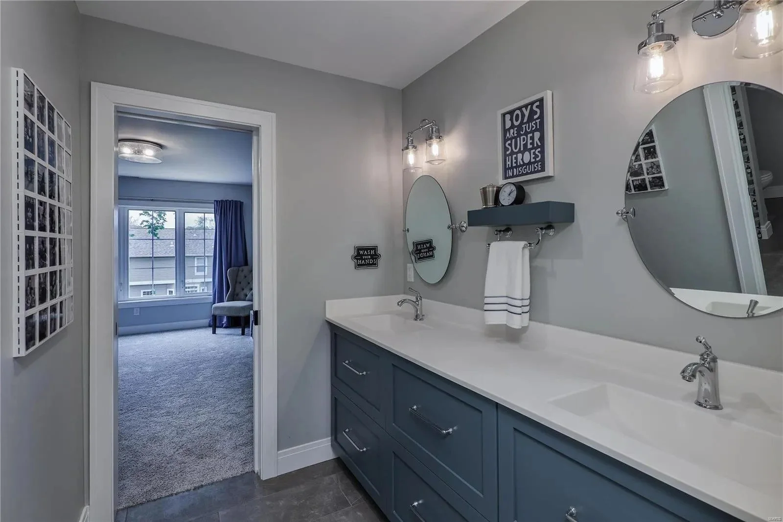 Bathroom with a navy double vanity