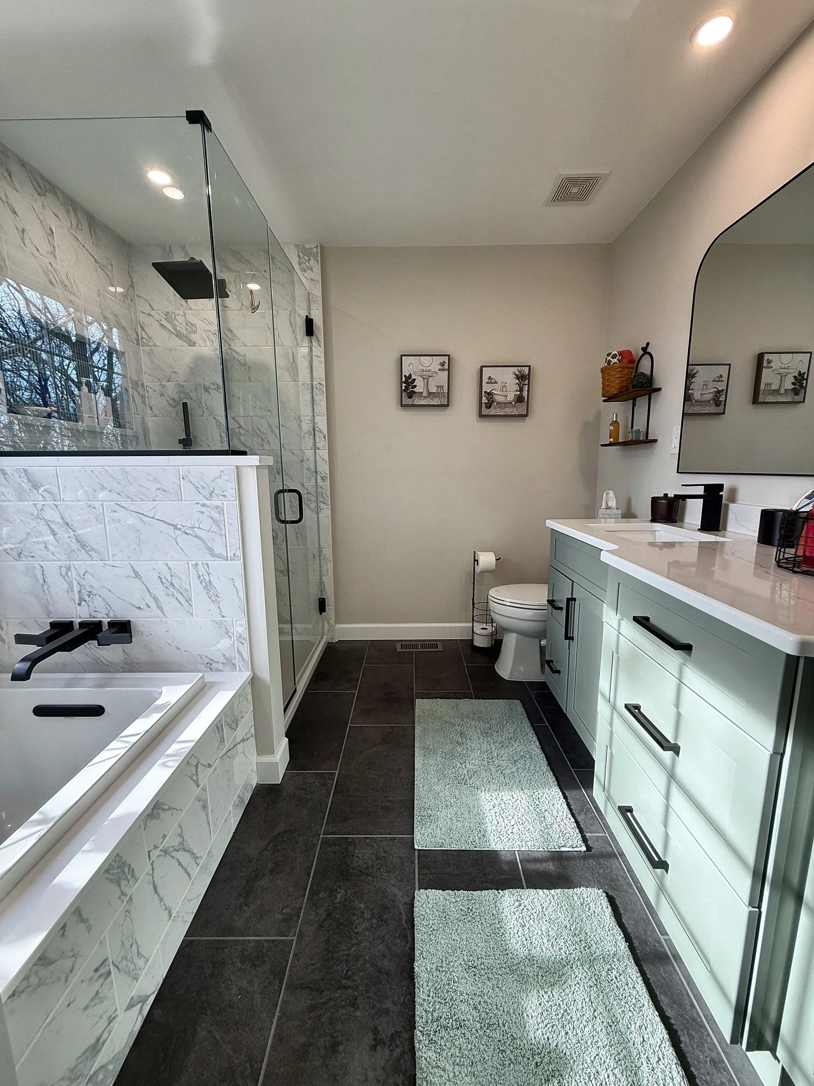 View down the length of the bathroom