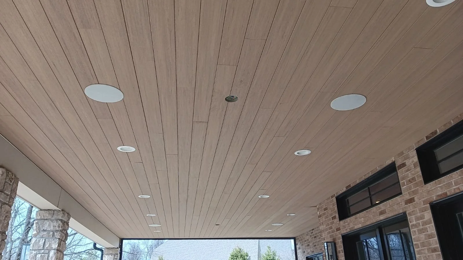 Patio ceiling with recessed lighting