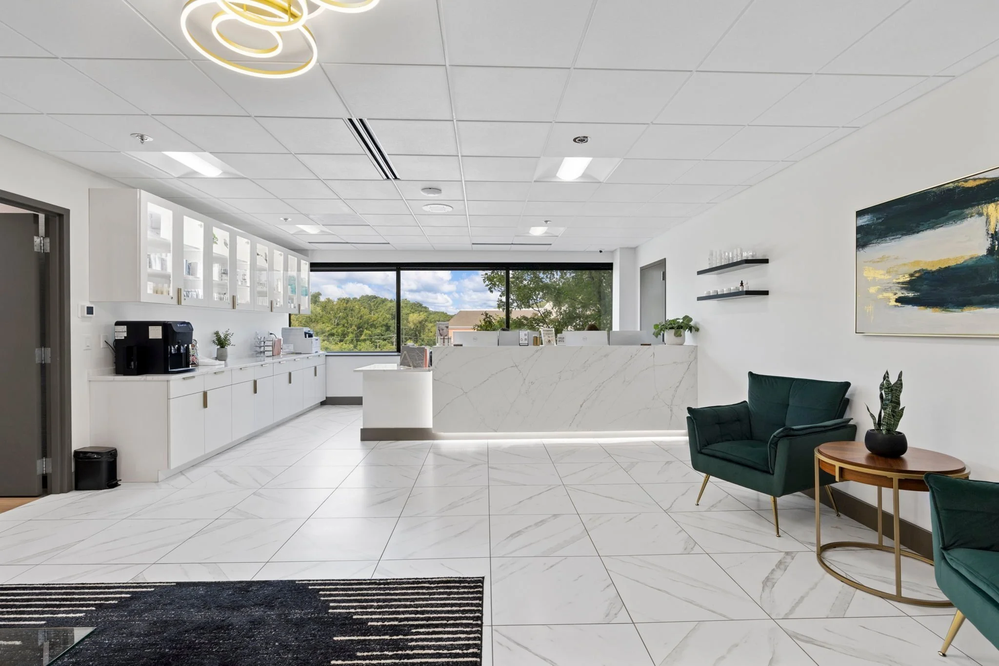 Reception and lounge with built-in cabinetry