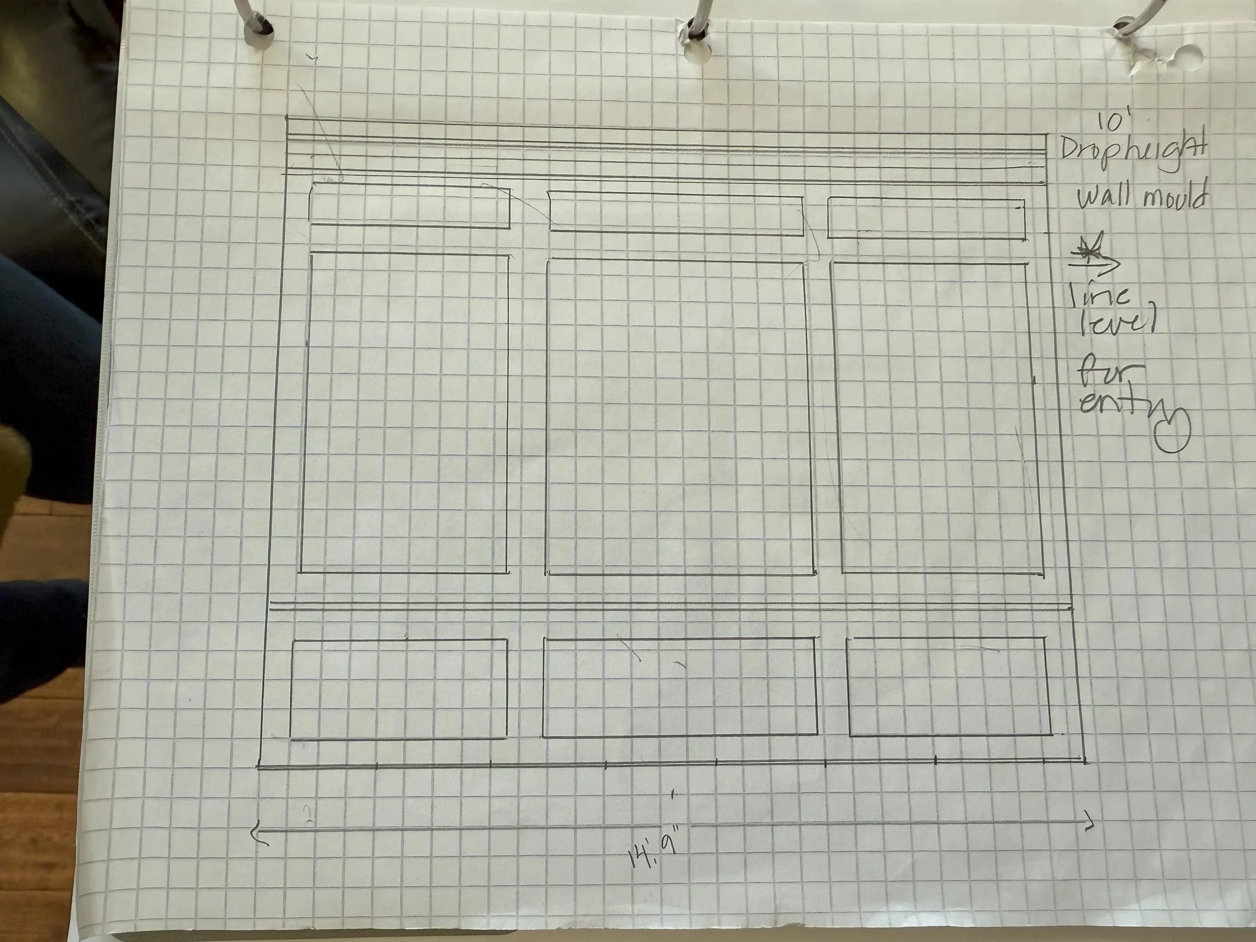Hand-drawn wall paneling layout sketch