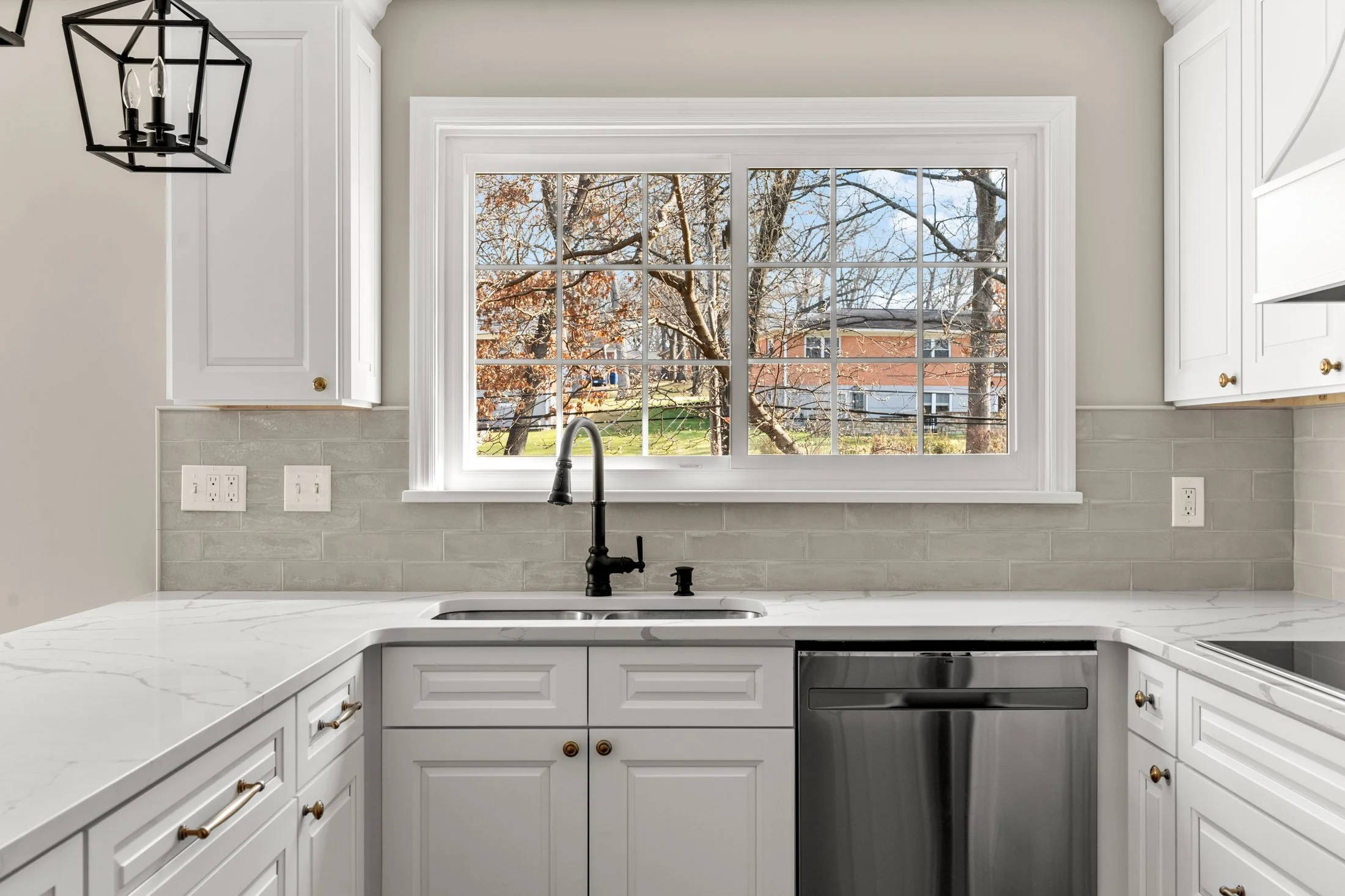 Kitchen sink under a picture window
