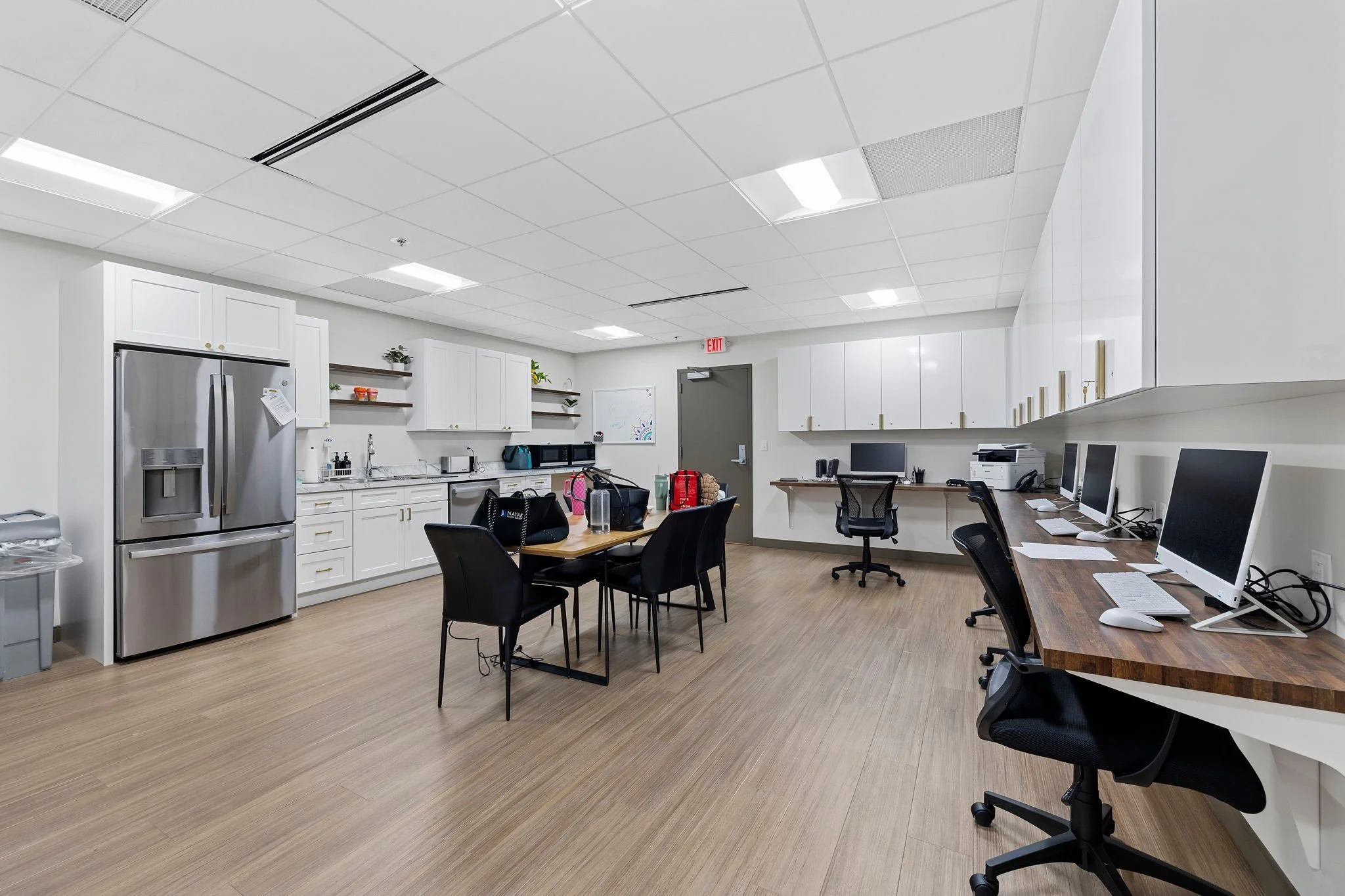 Staff workspace with built-in cabinetry
