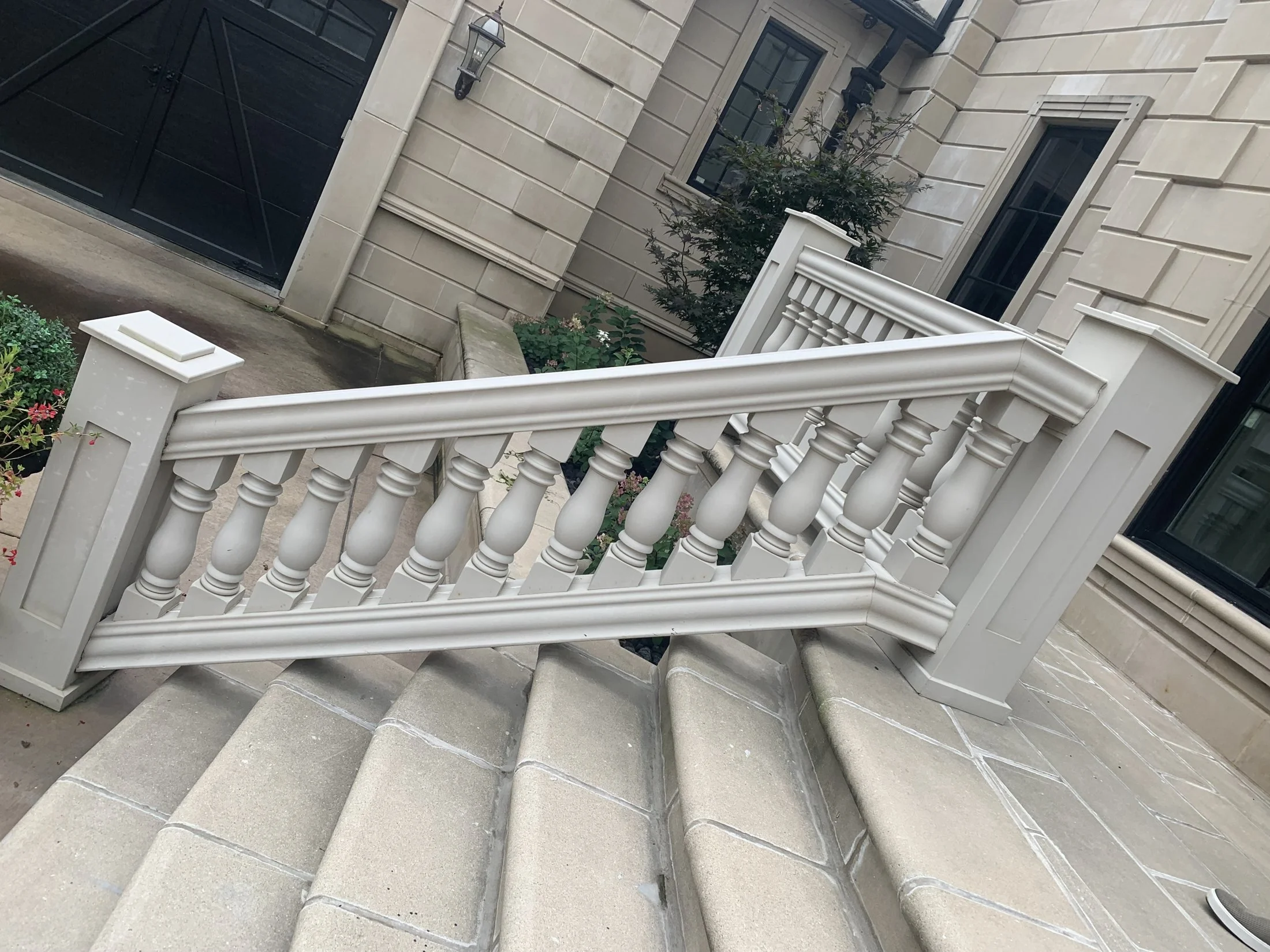 Painted balustrade along stone steps