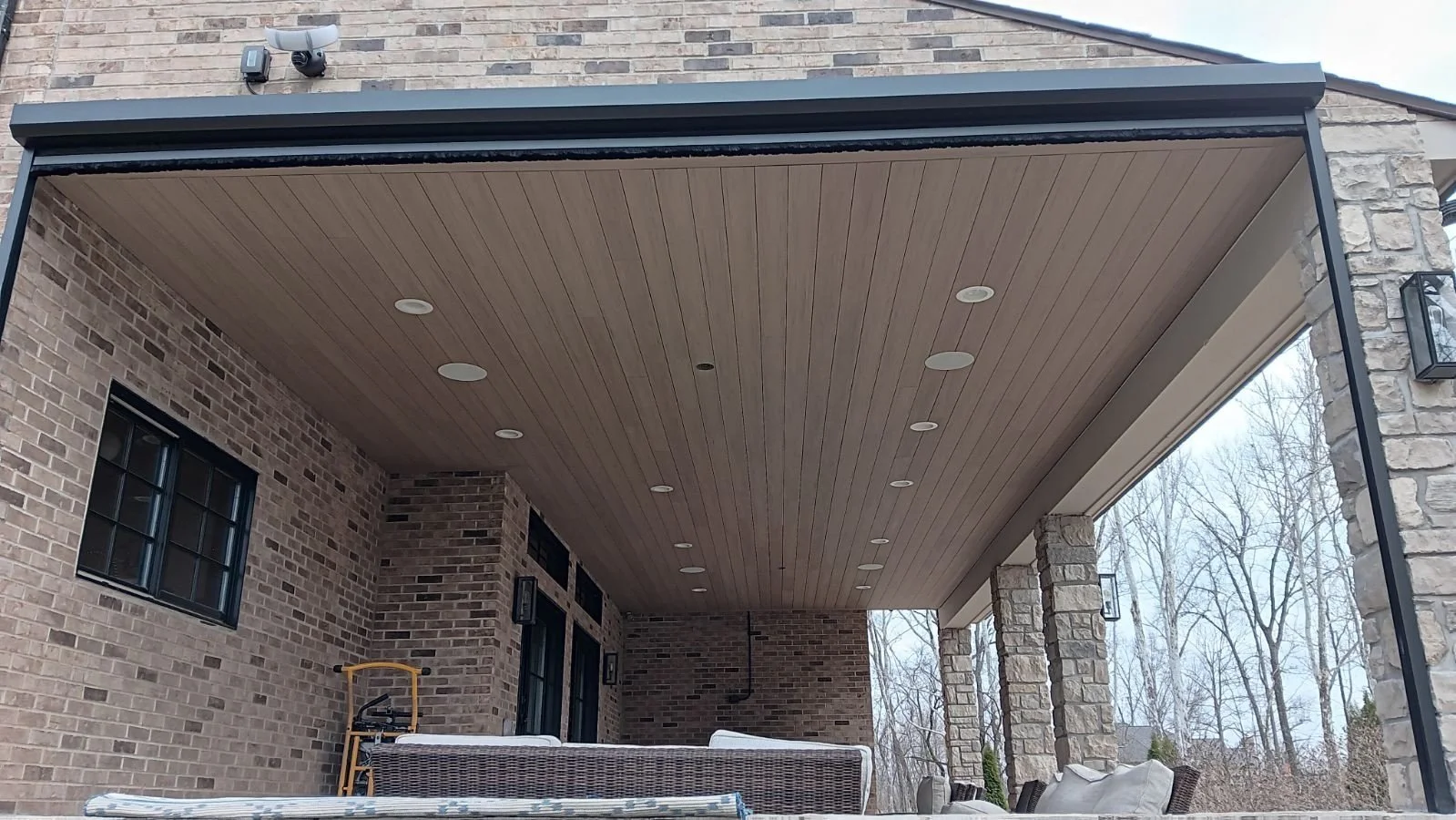 Covered patio with a tongue-and-groove ceiling