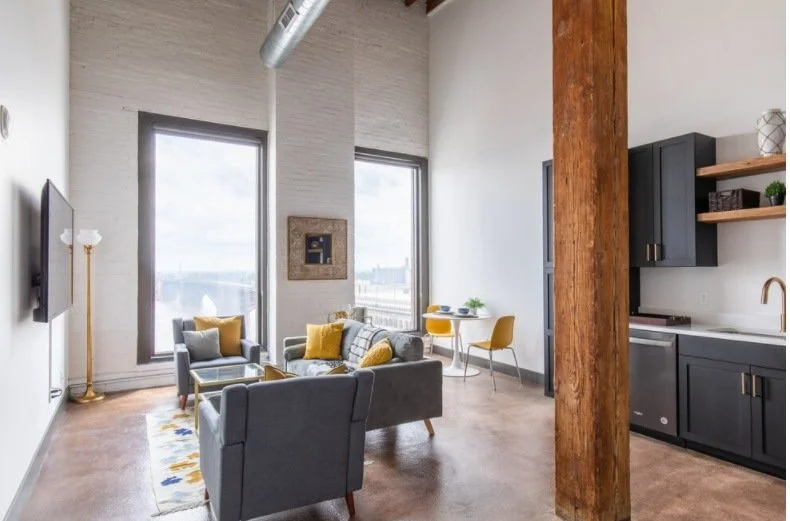 Open loft living area and kitchen