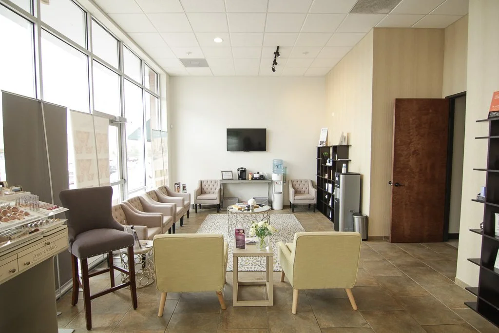 Waiting area with large windows