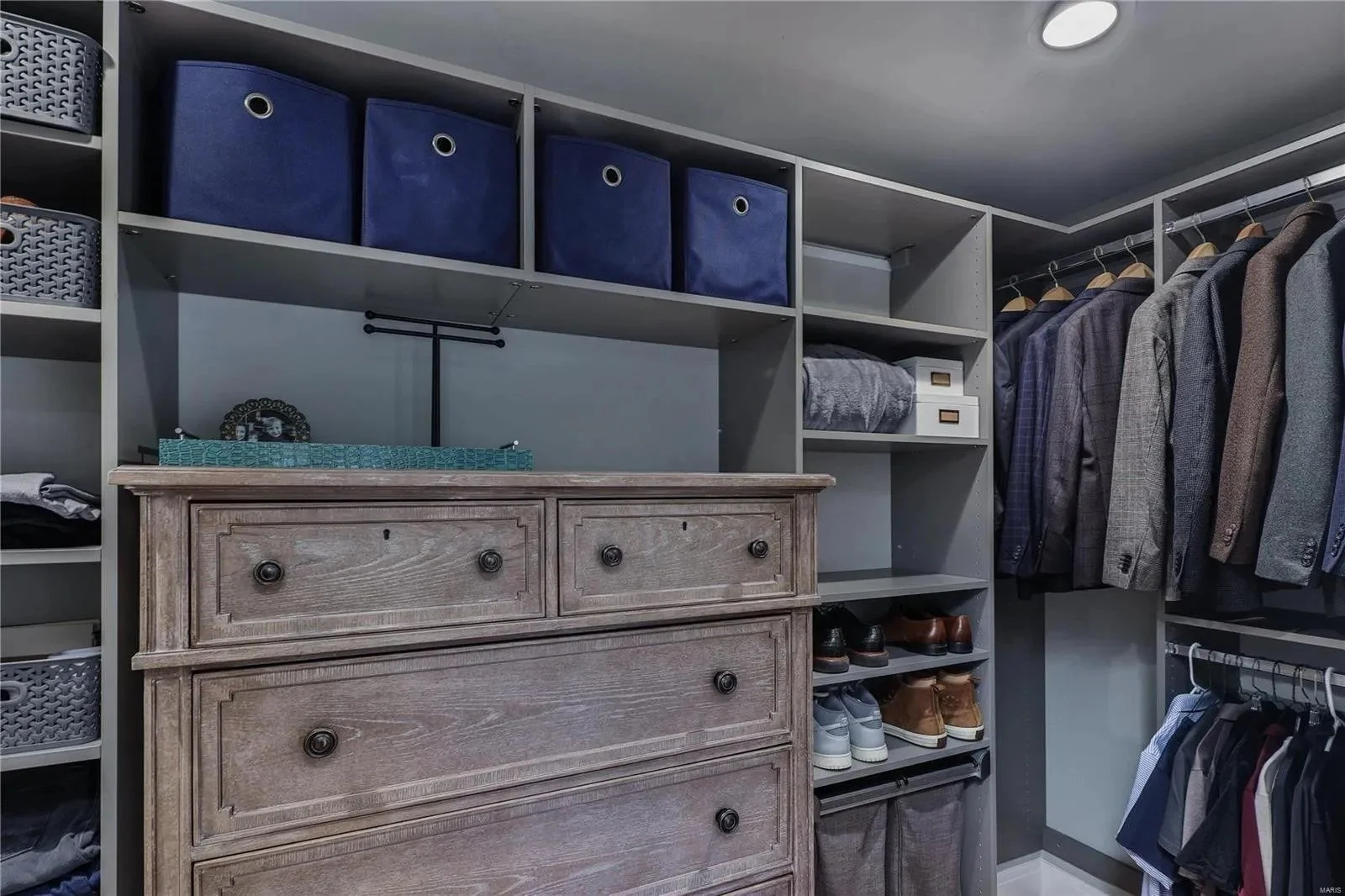 Walk-in closet with custom shelving
