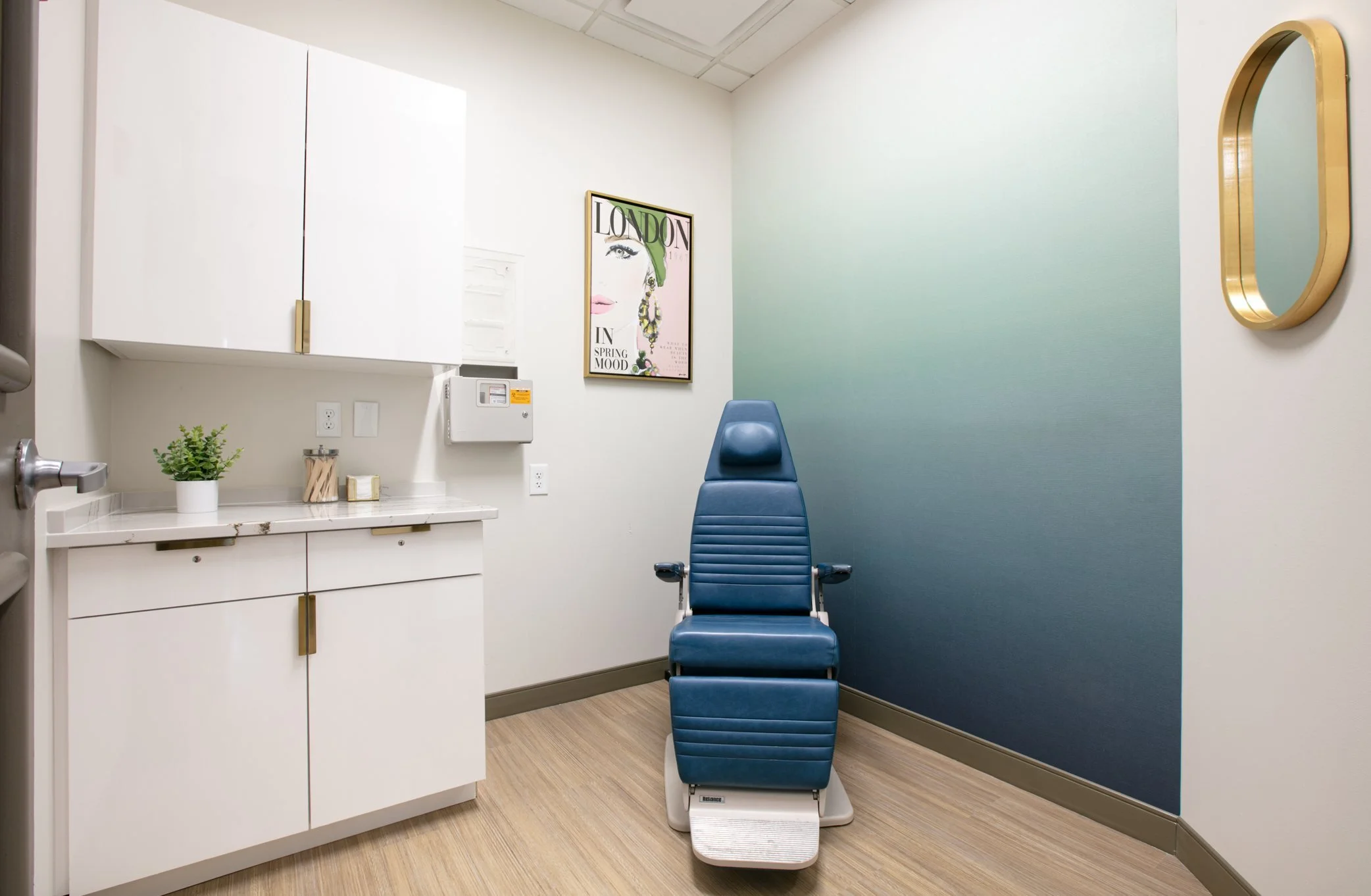 Exam room with built-in cabinetry