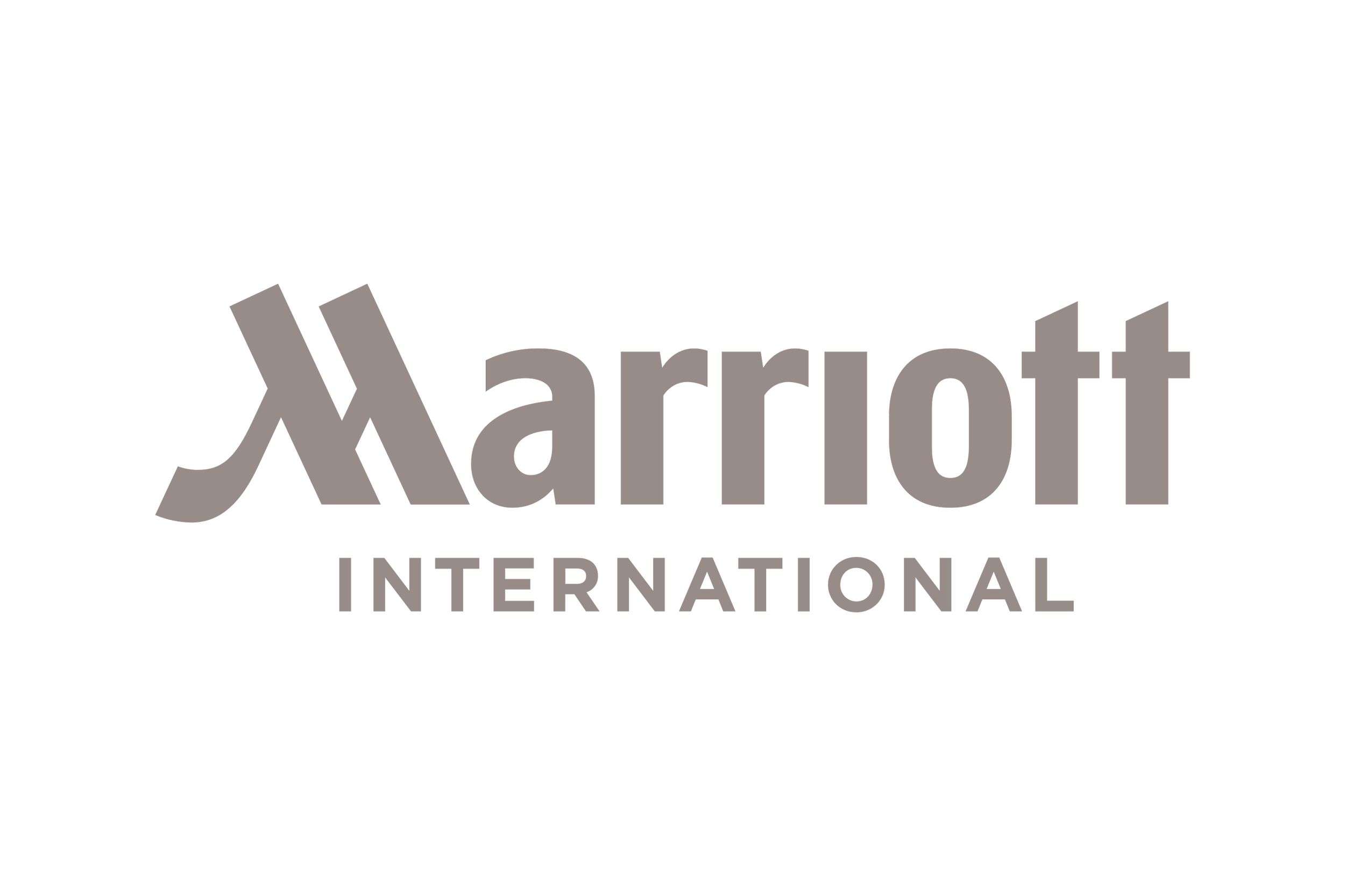 Logotipo de Marriott International en gris sobre fondo negro.