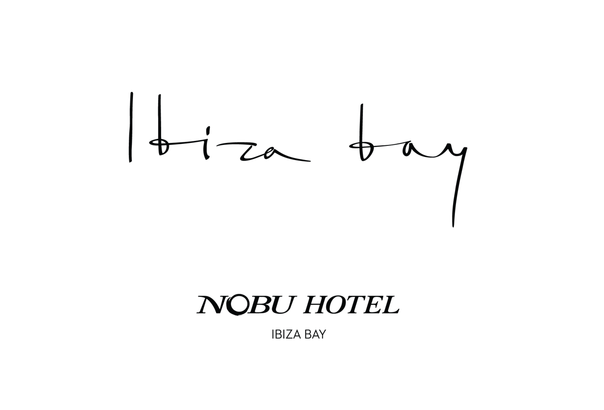 Logotipo del hotel Nobu Ibiza Bay con el texto 'Ibiza Bay' en letras cursivas y 'Nobu Hotel' en negrita.