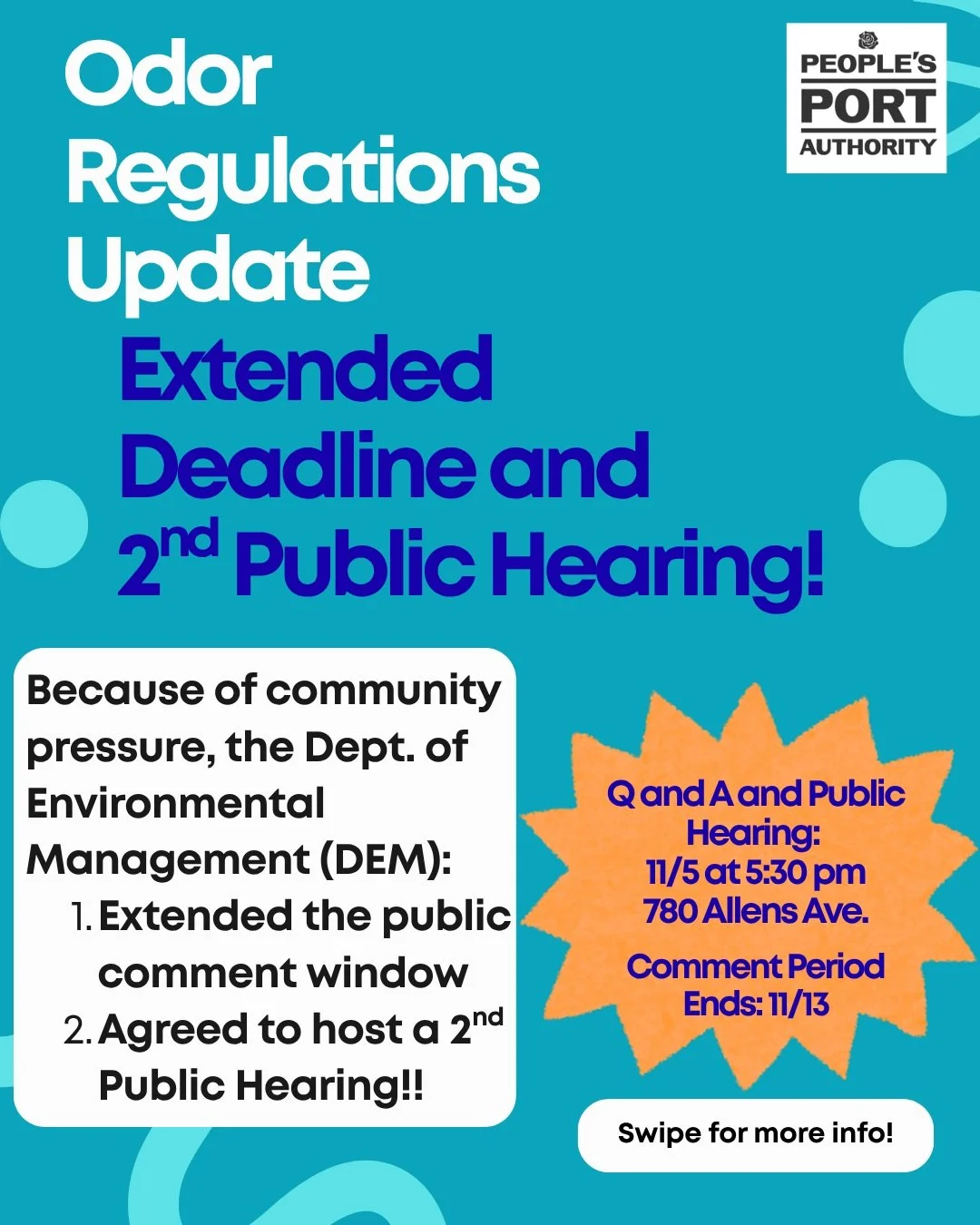 Odor Regulations Update - Extended Deadline and 2nd Public Hearing!

🔥 Because of community pressure, the RI Dept. of Environmental Management (DEM):

- Extended the public comment window on their draft Odor Regulations
- Agreed to host a 2nd Public