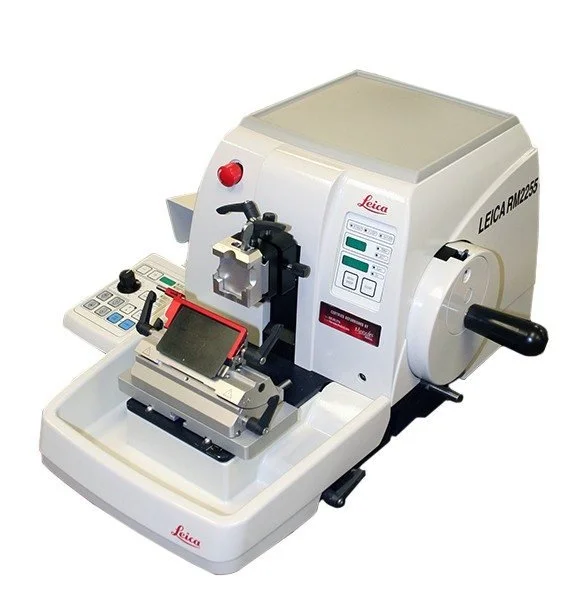 Leica microhardness tester for material analysis.