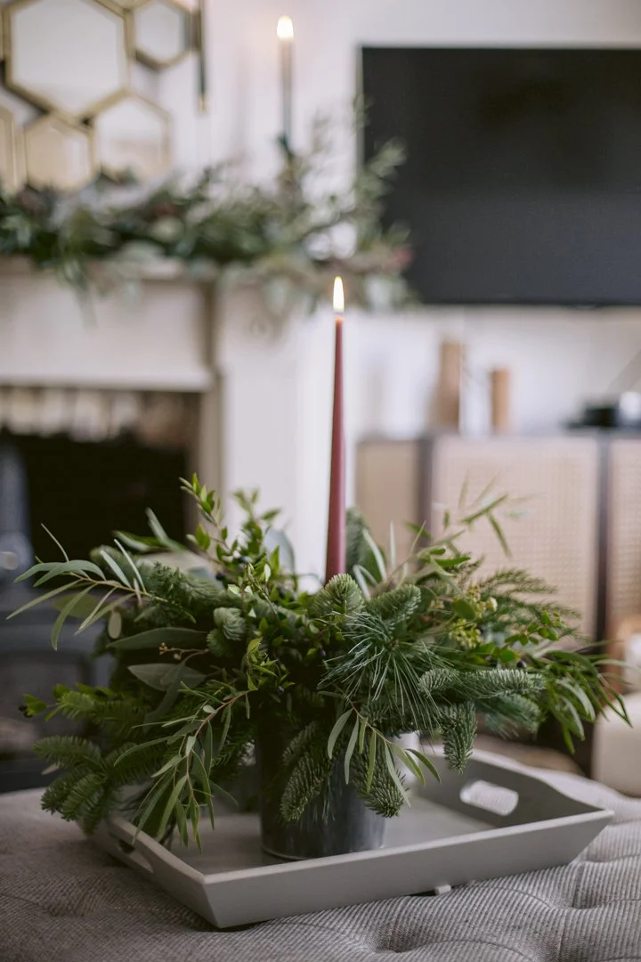 Festive Mixed Foliage Candle Christmas Centrepiece