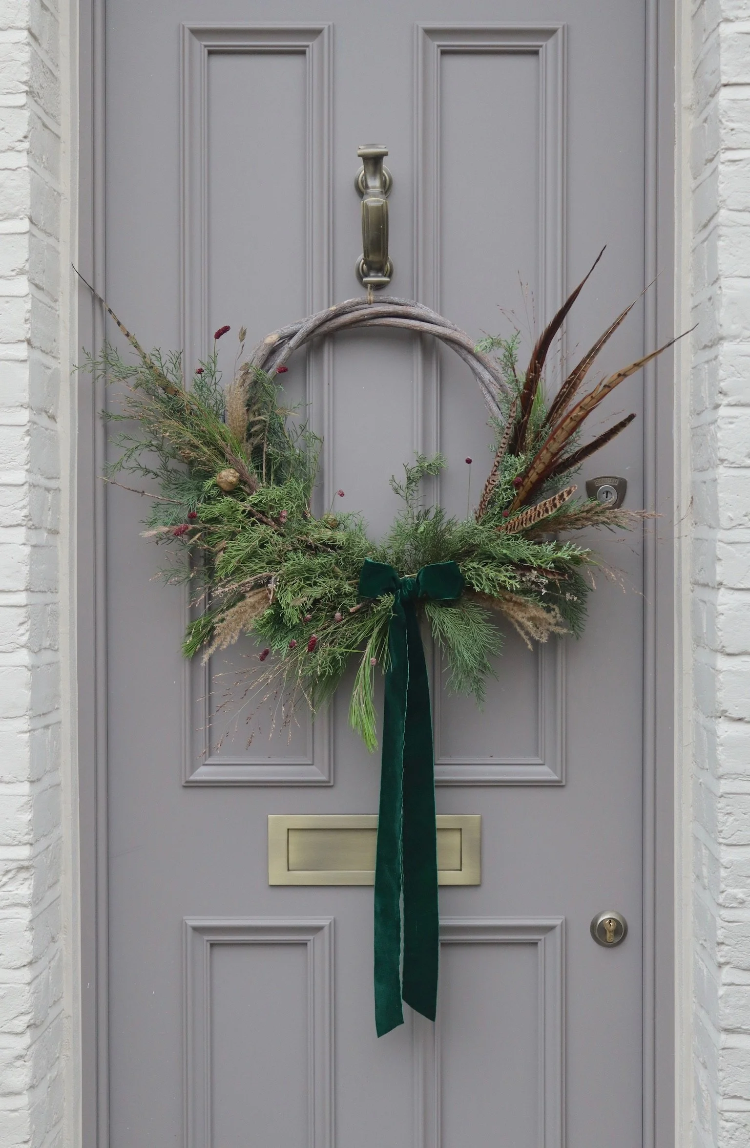Rustic Half Moon Feathered Christmas Wreath
