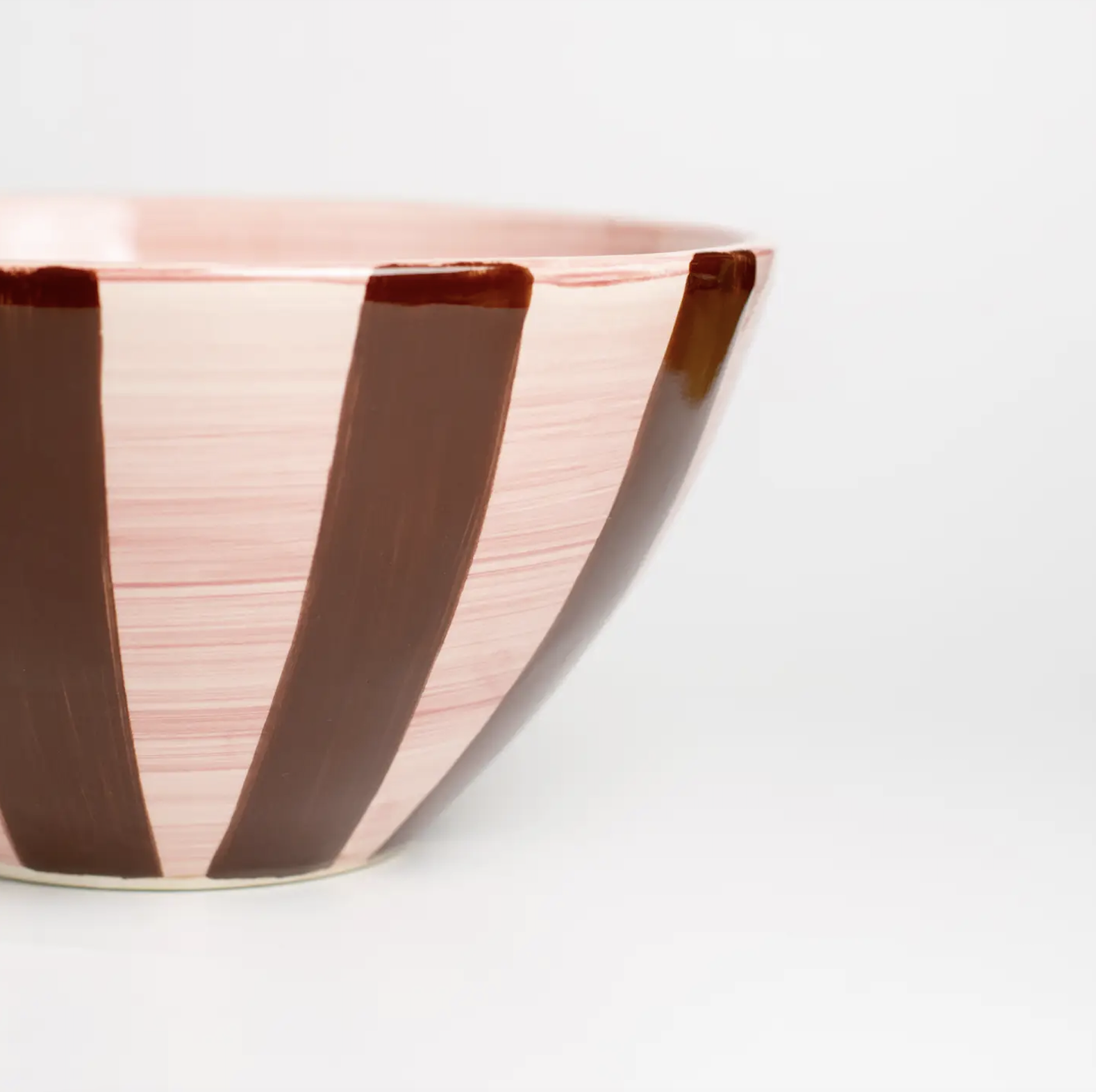 Ceramic Salad Bowl - Pink and Chocolate Brown