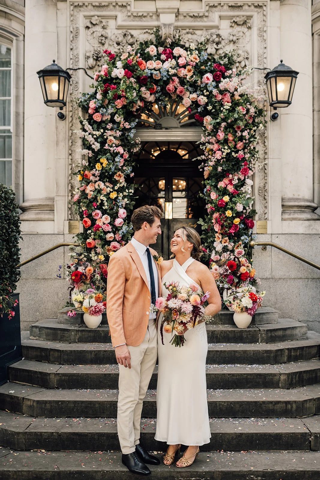Intimate civil ceremony wedding flowers in London and Sussex, showcasing a refined bridal bouquet and simple, seasonal floral arrangements perfect for small weddings and registry office celebrations.