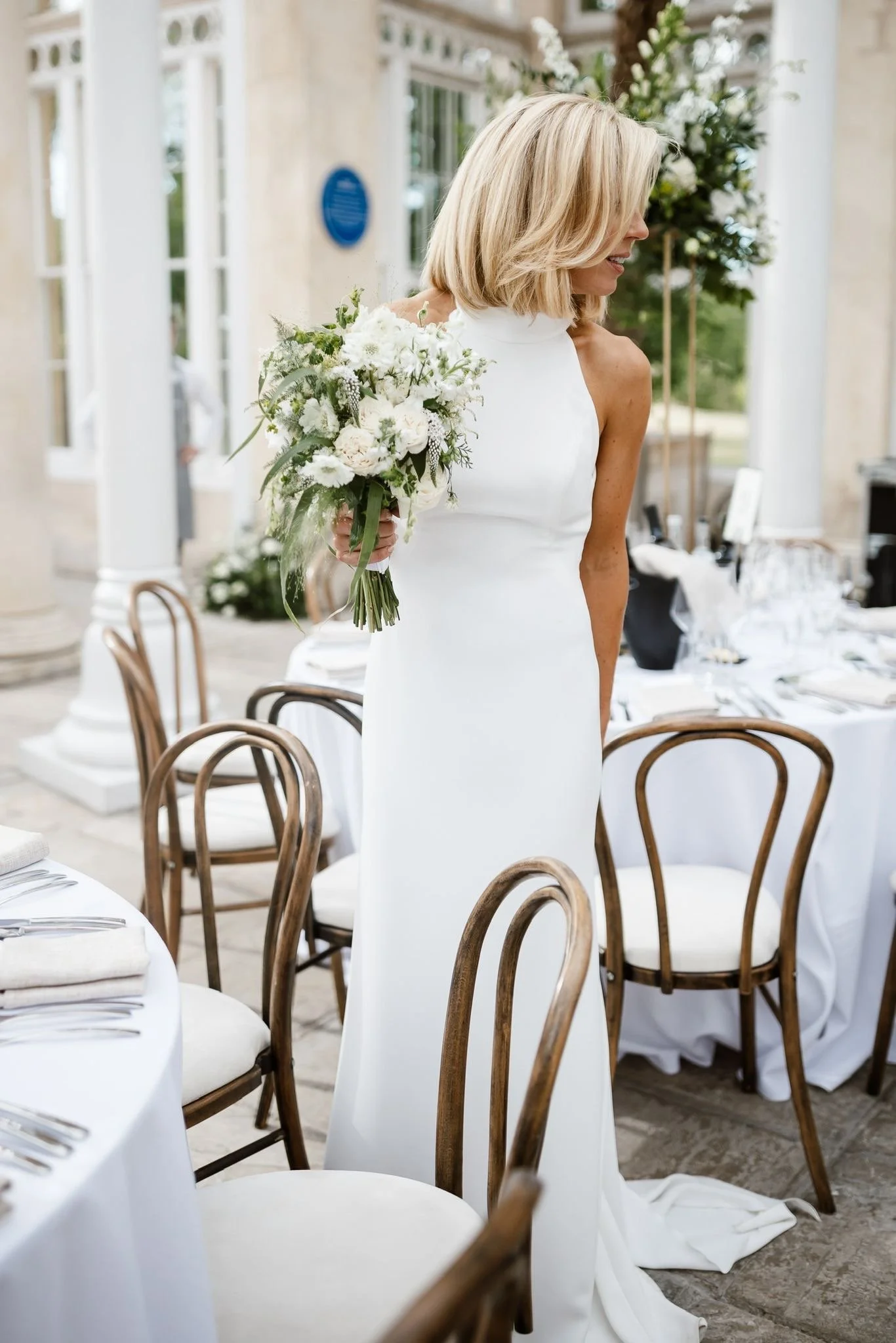 Wedding flowers for an intimate civil ceremony in London and West Sussex, with a natural bridal bouquet and understated floral styling.