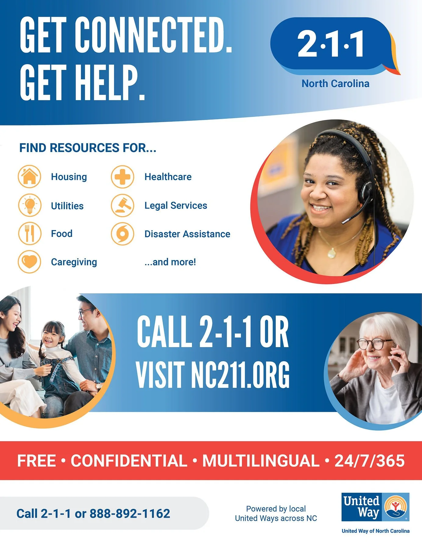 Dial 211 NC Information Poster