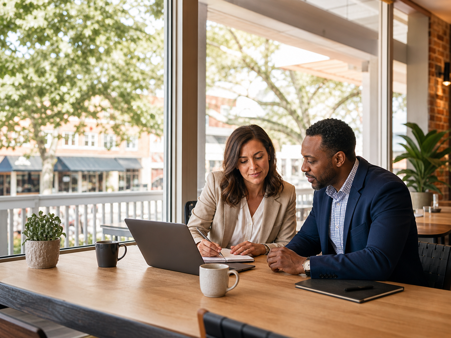 Recruiter and hiring manager reviewing a role in a locally owned Eastern Shore workspace.