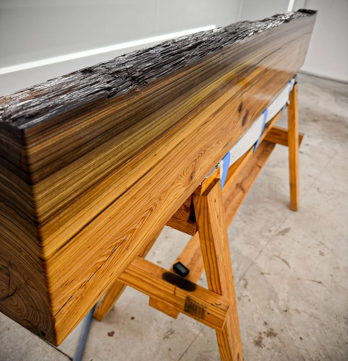 custom colorful fireplace mantle professionally spray finished